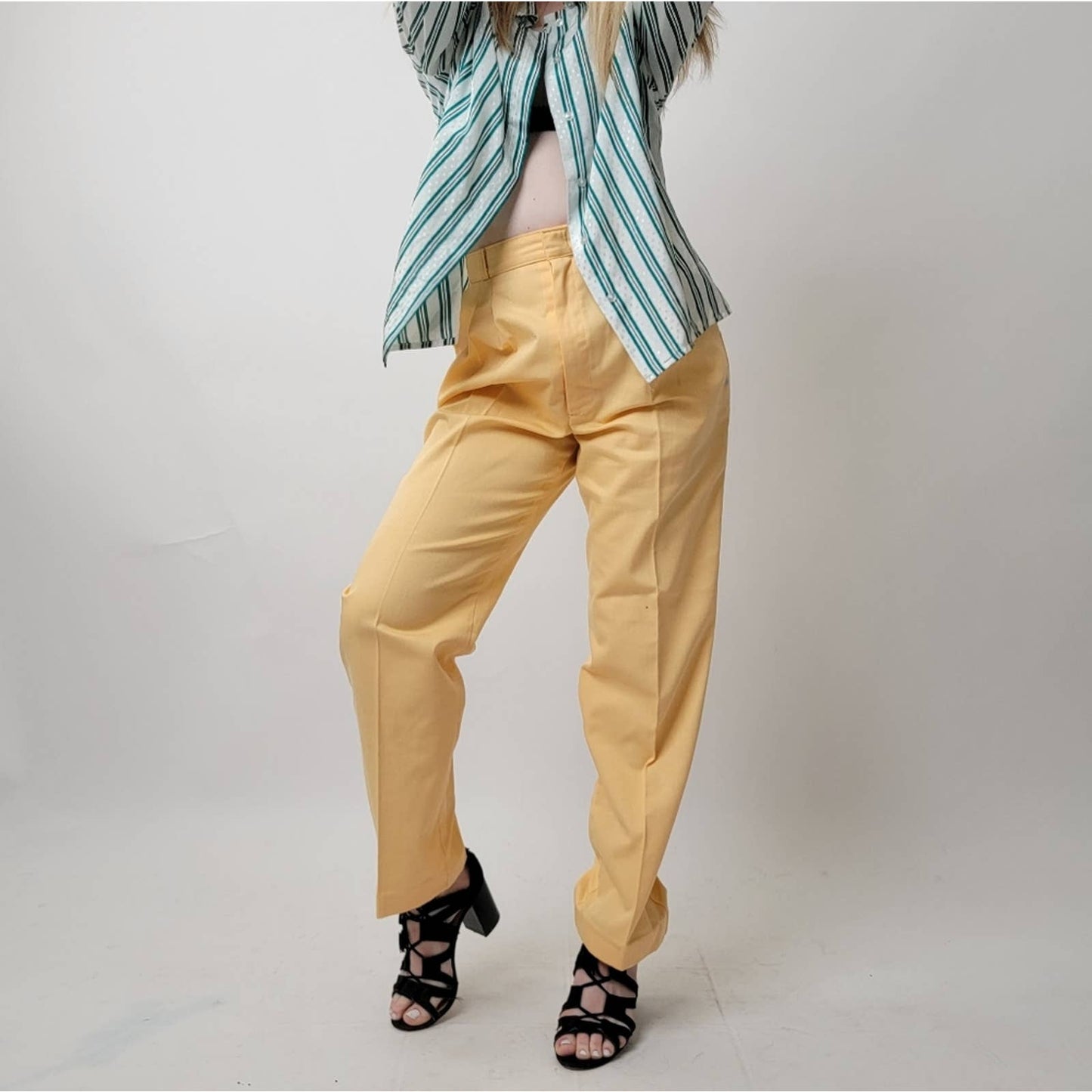 Vintage 70's Cheryl Tiegs canary yellow pastel straight pleated dress pants