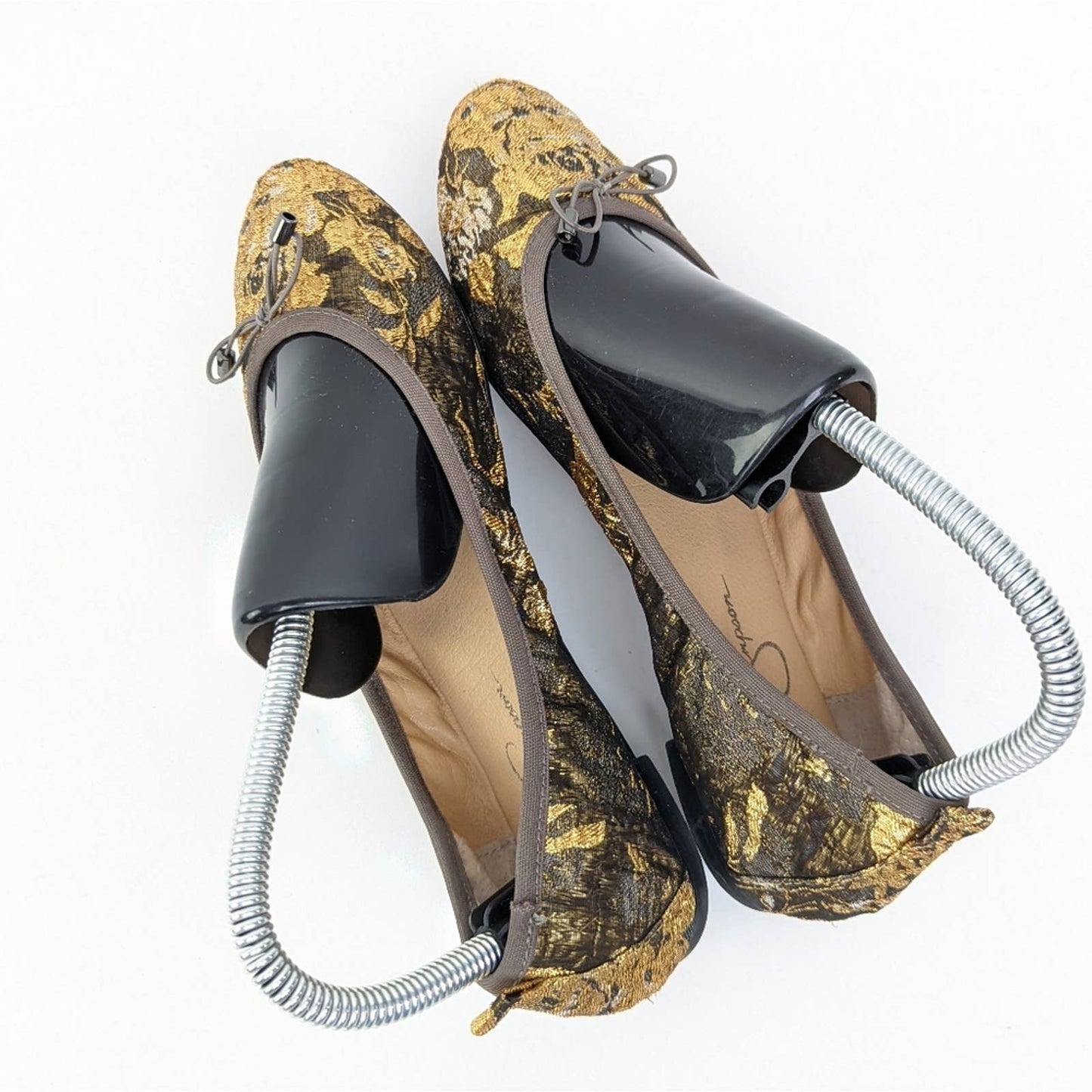 Jessica Simpson Nolan Bow Shimmery Gold Floral Ballet Flats - 7.5