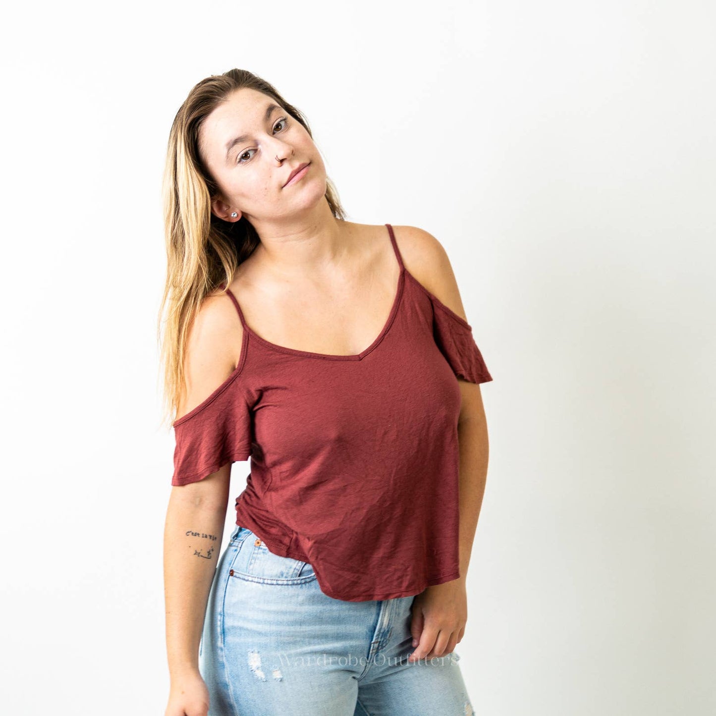 Burgundy Red Cold Shoulder Strapped Cami Top