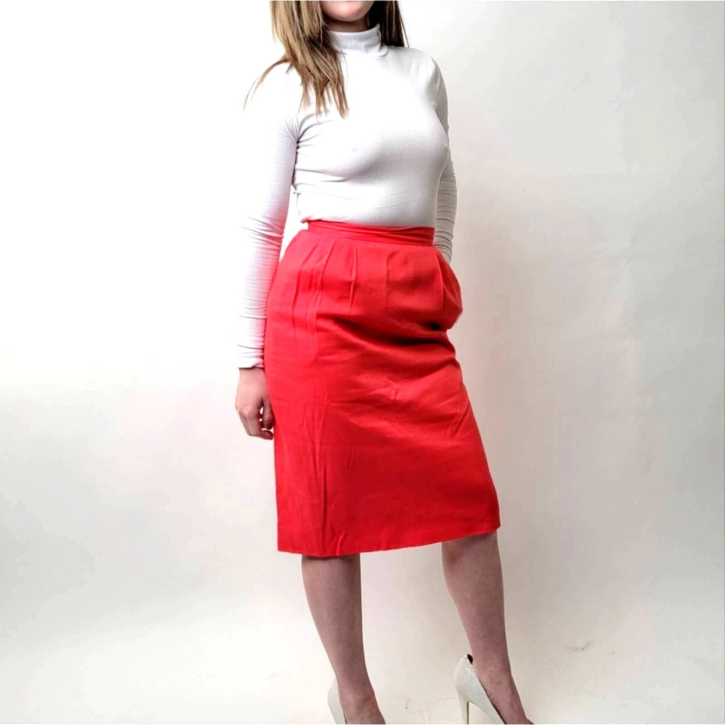 Vintage 1960s Mod Salmon Pink Pencil Skirt - 8