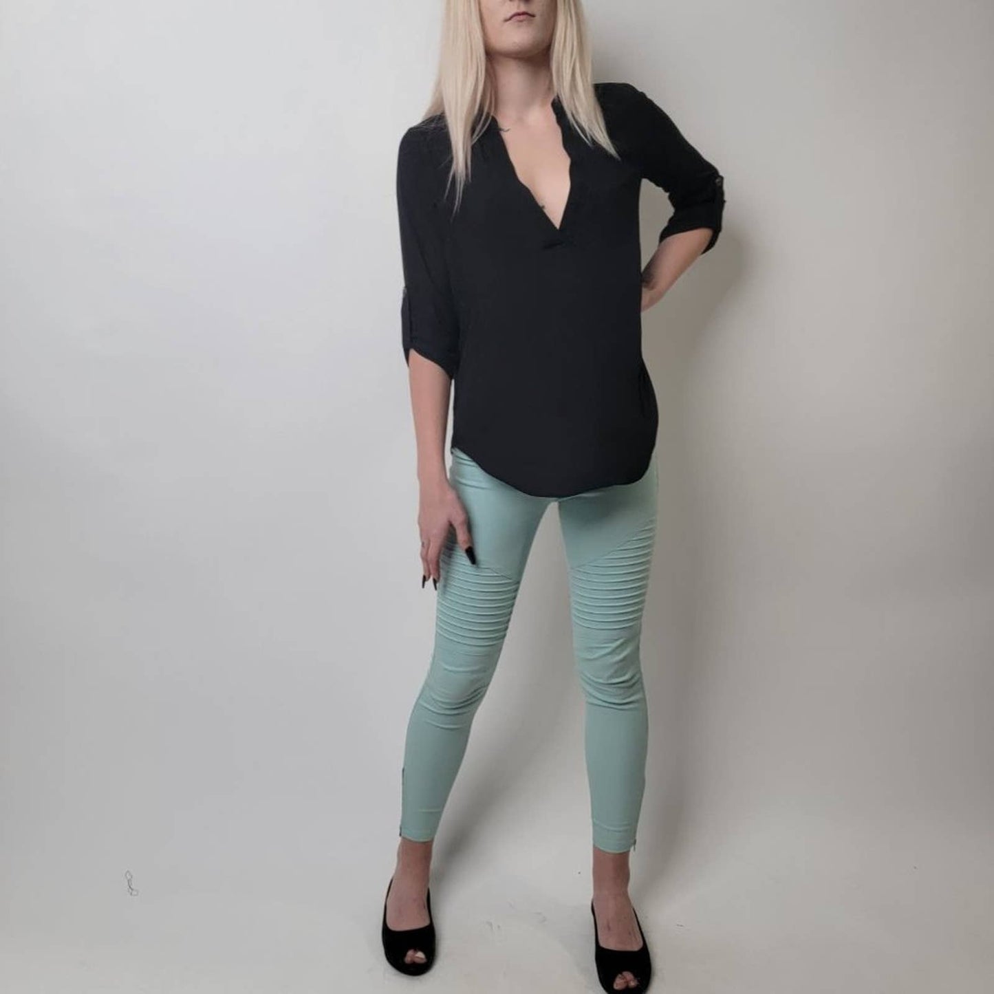 Lush Black Sheer VNeck Tunic Blouse - S