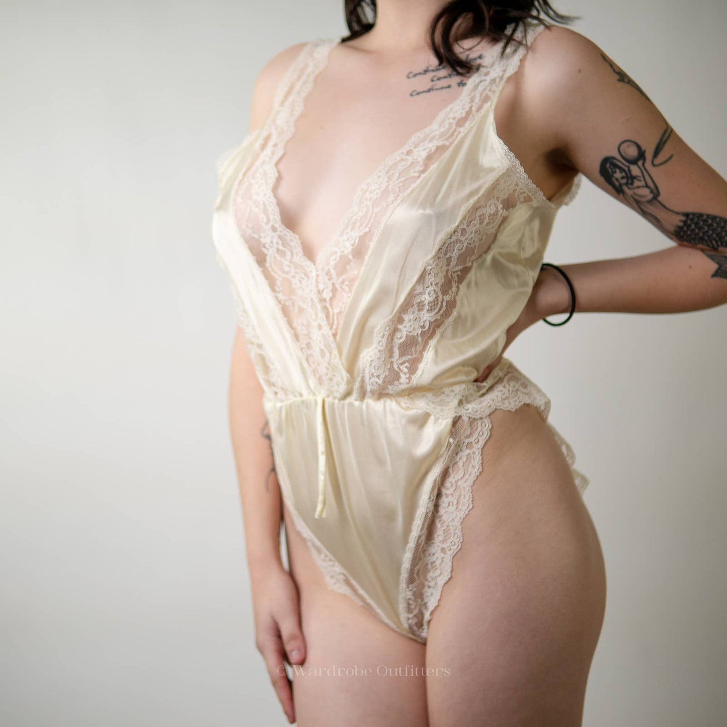 Vintage 80s Frilly Lace Bodysuit Lingerie