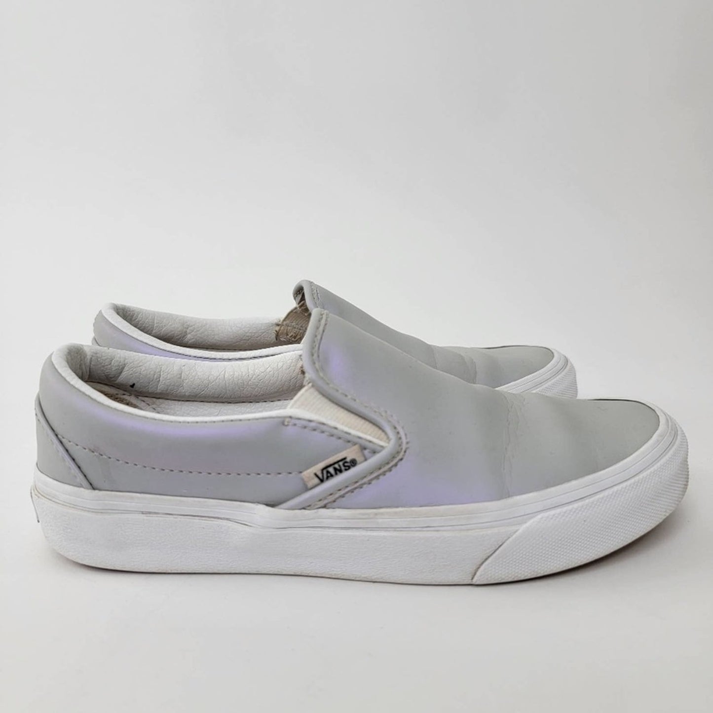 Vans Slip-On Iridescent Muted Metallic Grey & White Skate Shoes - 6.5