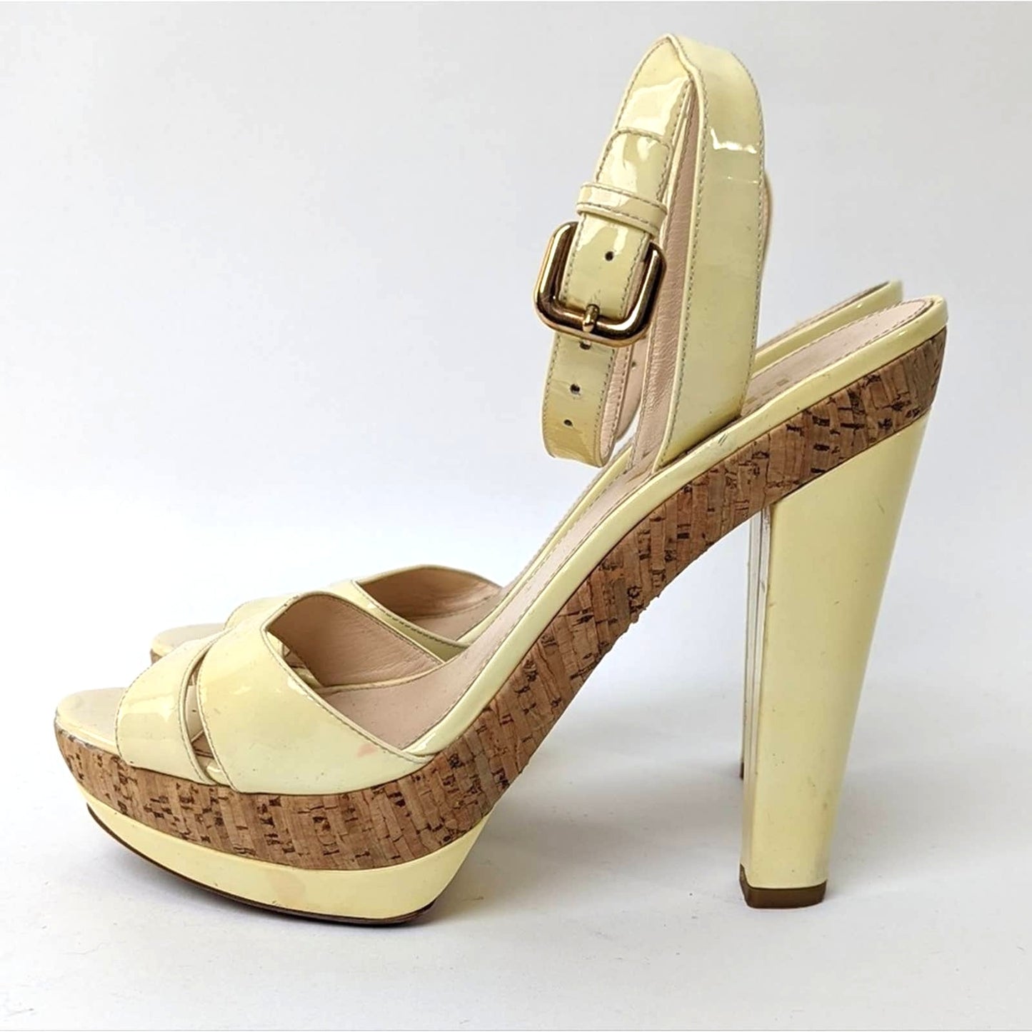 PRADA Canary Yellow Cork Platform Heels - 8