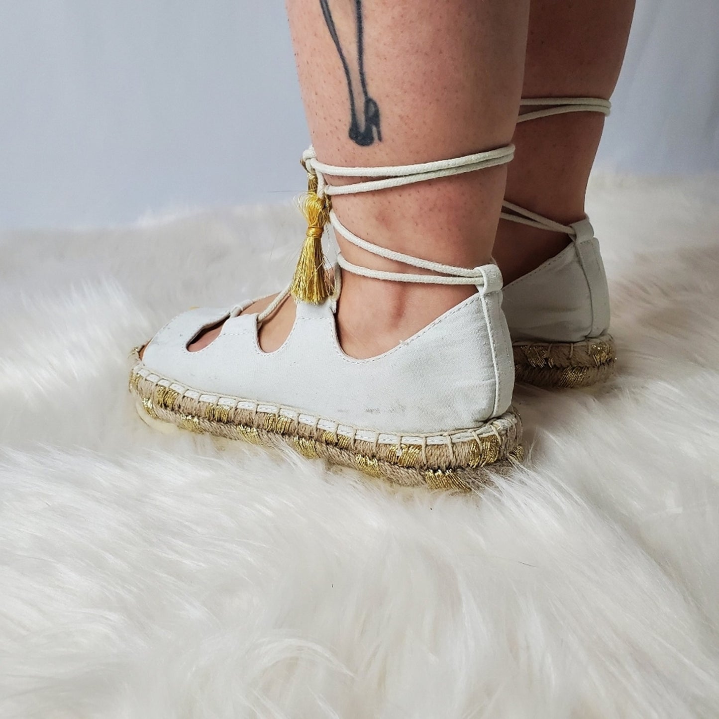 American Eagle White Espadrille Platform Gladiator Sandals - 7.5