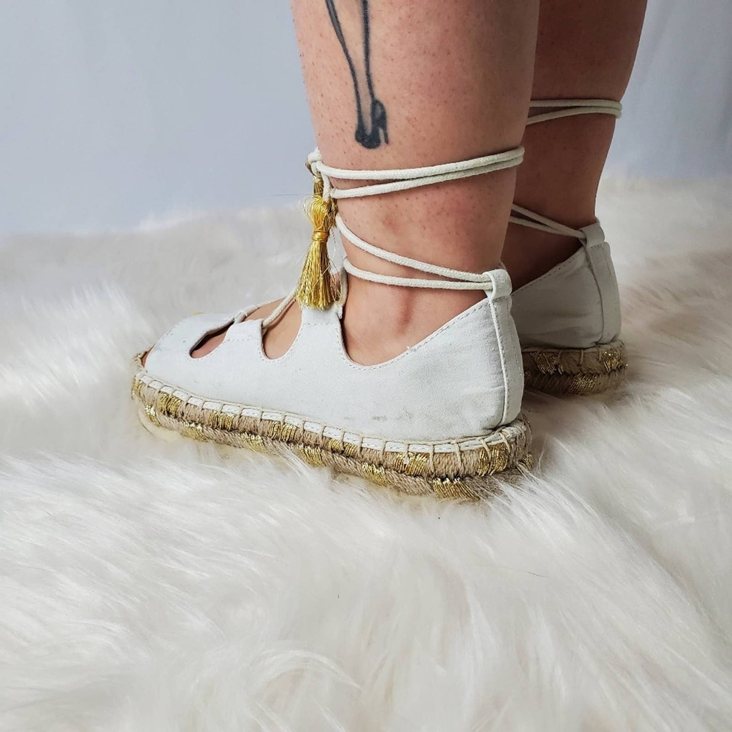 American Eagle White Espadrille Platform Gladiator Sandals - 7.5