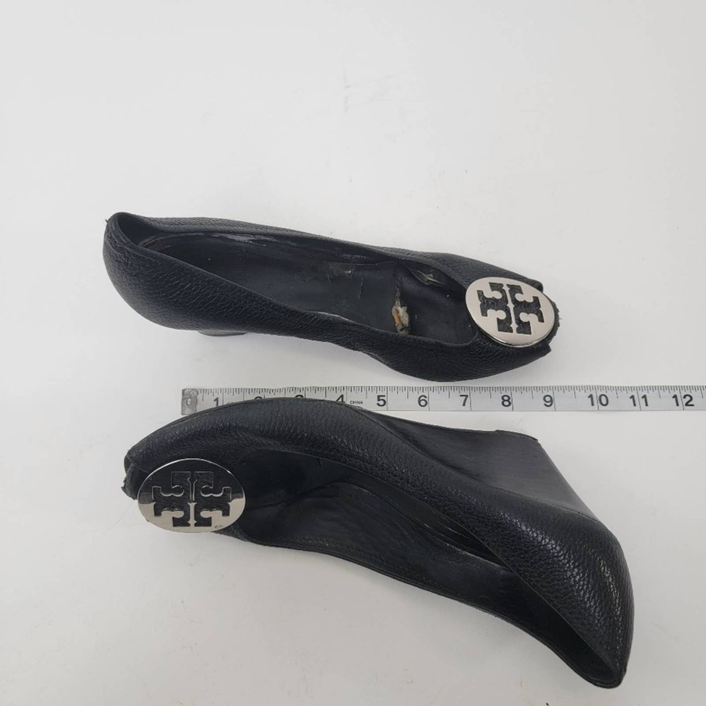 Tory Burch Sally 2 Leather Wedge Pump - Black/Silver