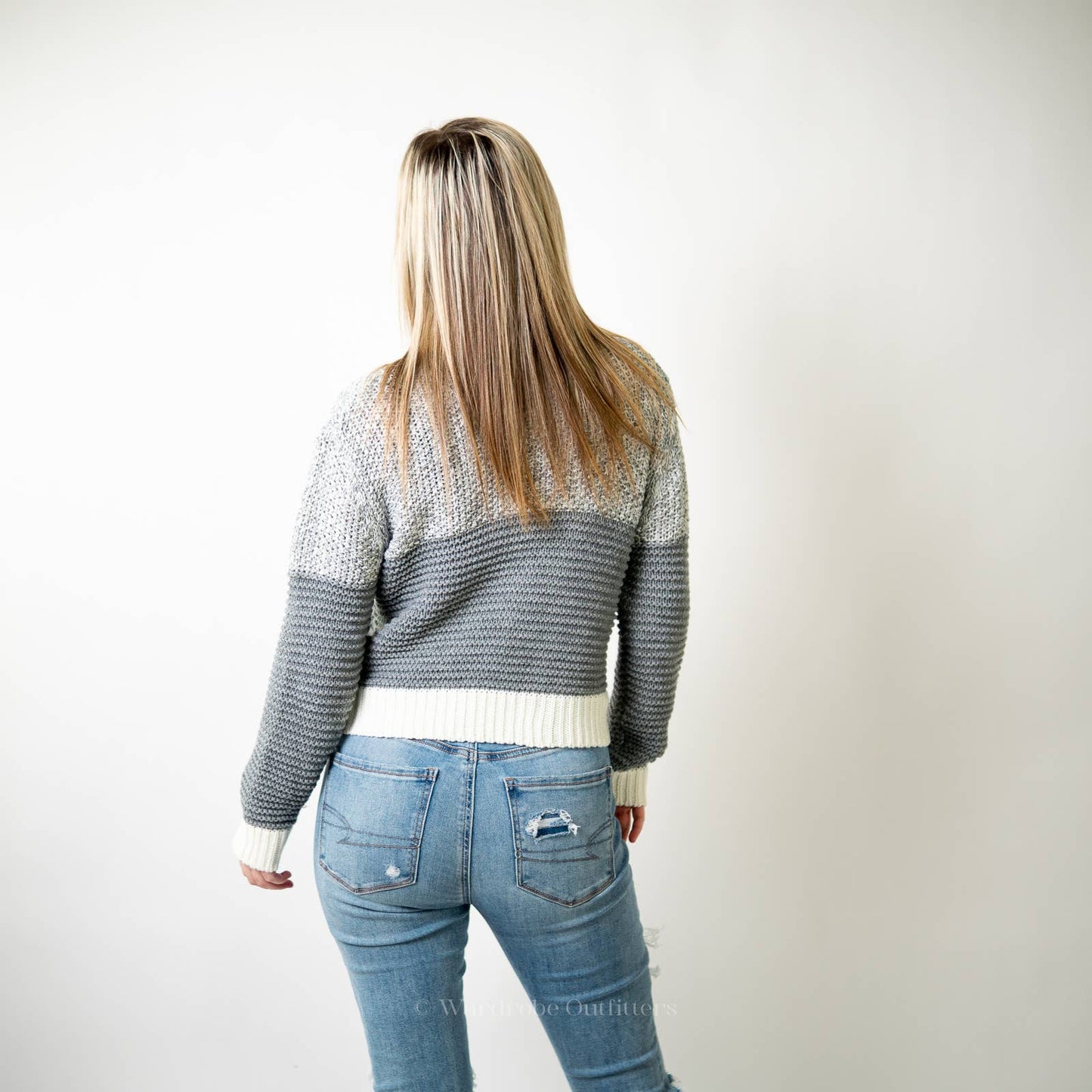 Crochet Knit 2 Tone Sweater