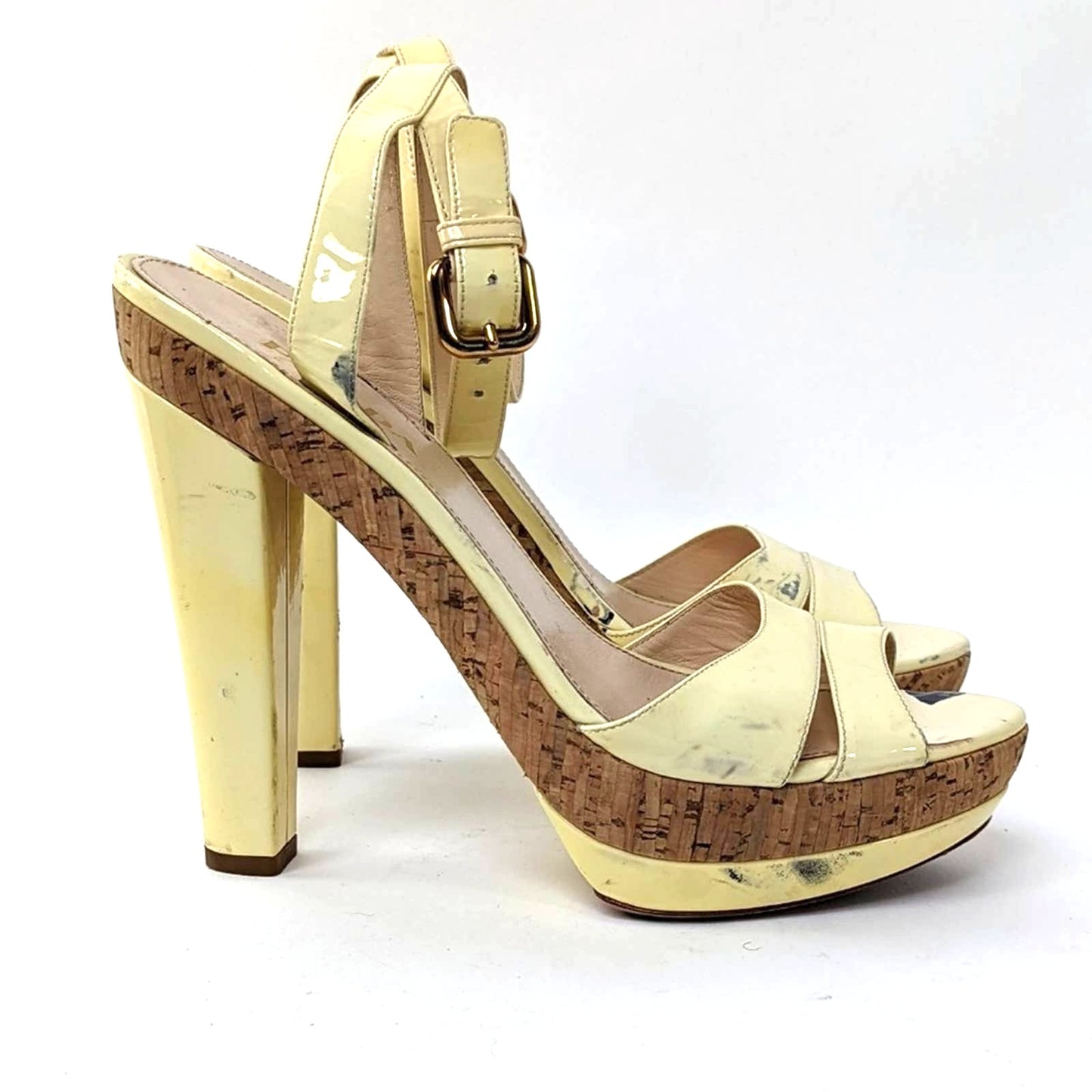 PRADA Canary Yellow Cork Platform Heels - 8