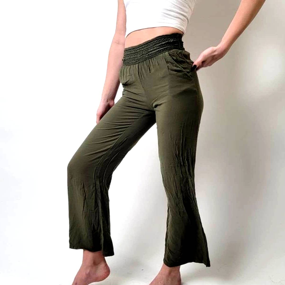 Joe B. Shirred Waist Olive Green Pants - XS