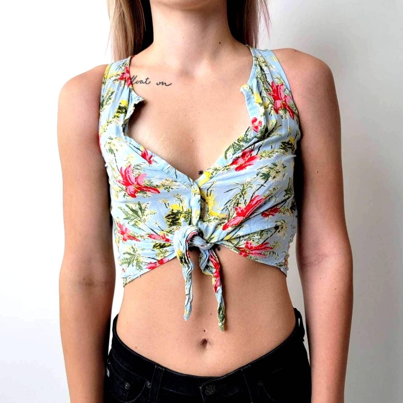ZARA Floral Tie Front Crop Top