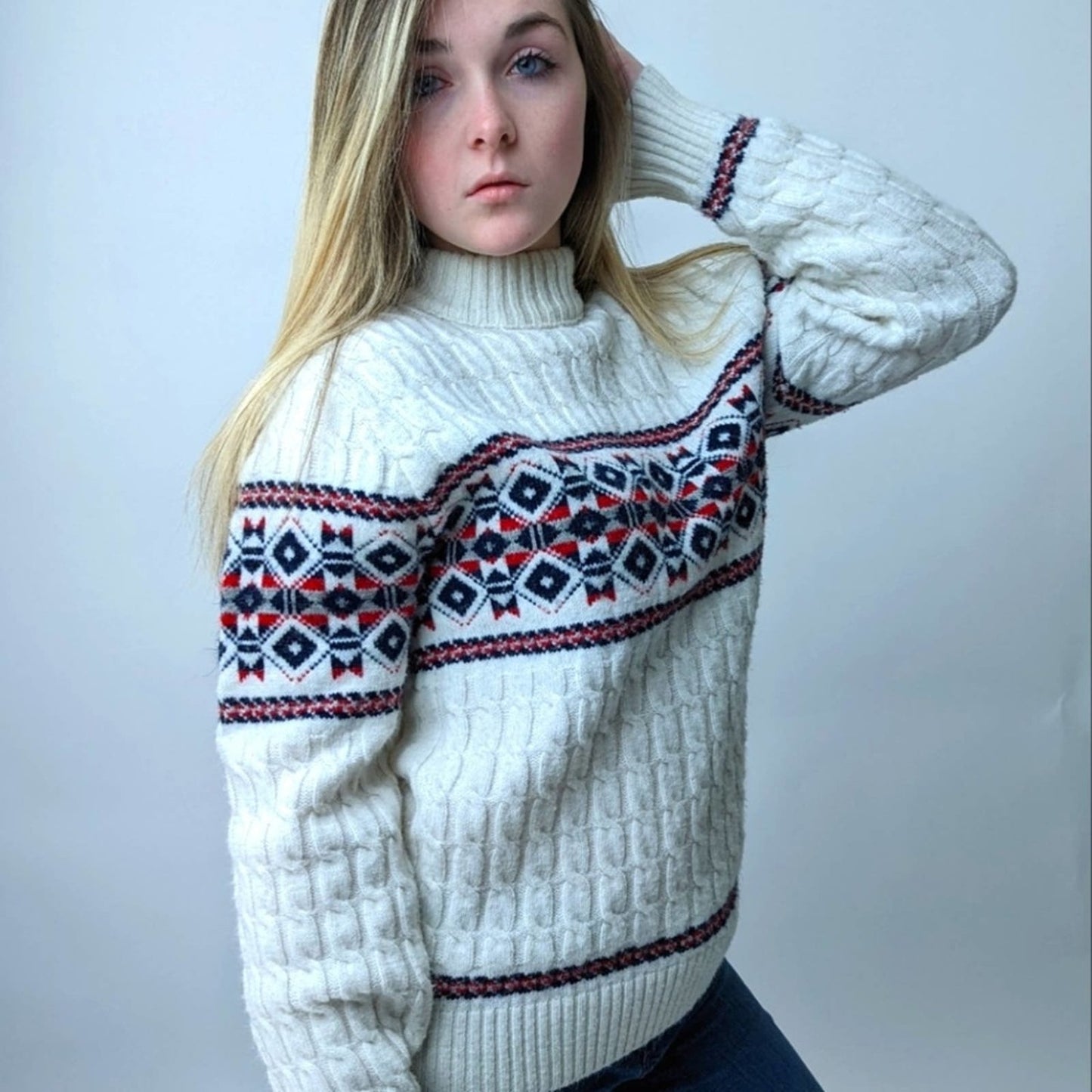 Vintage 70's Lord Jeff Cable Knit Turtleneck Sweater - M