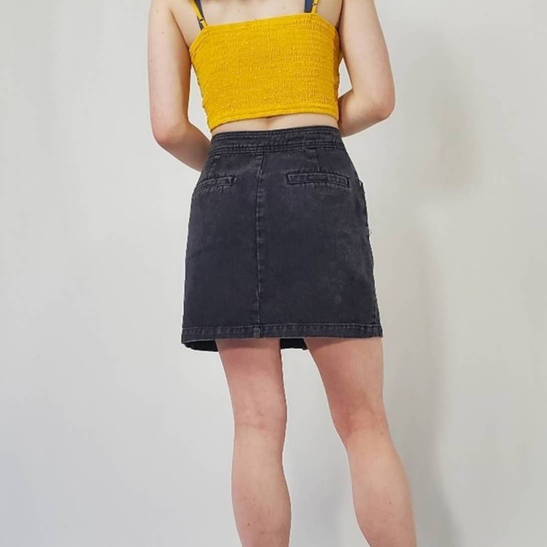 Honey Punch Button Front Black Denim Jean Skirt - S