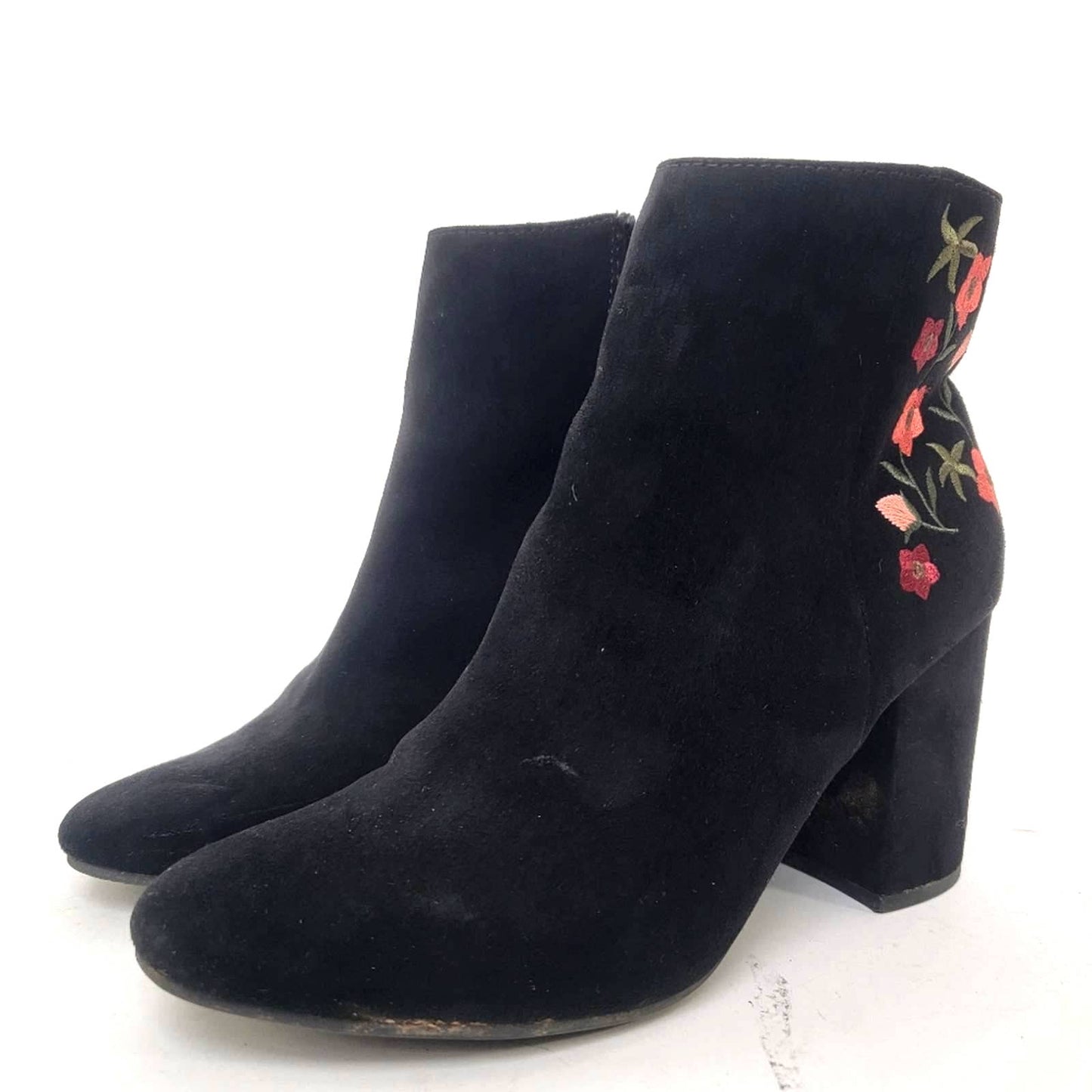 Floral Suede Chunky Block Heel Shootie Booties - 9