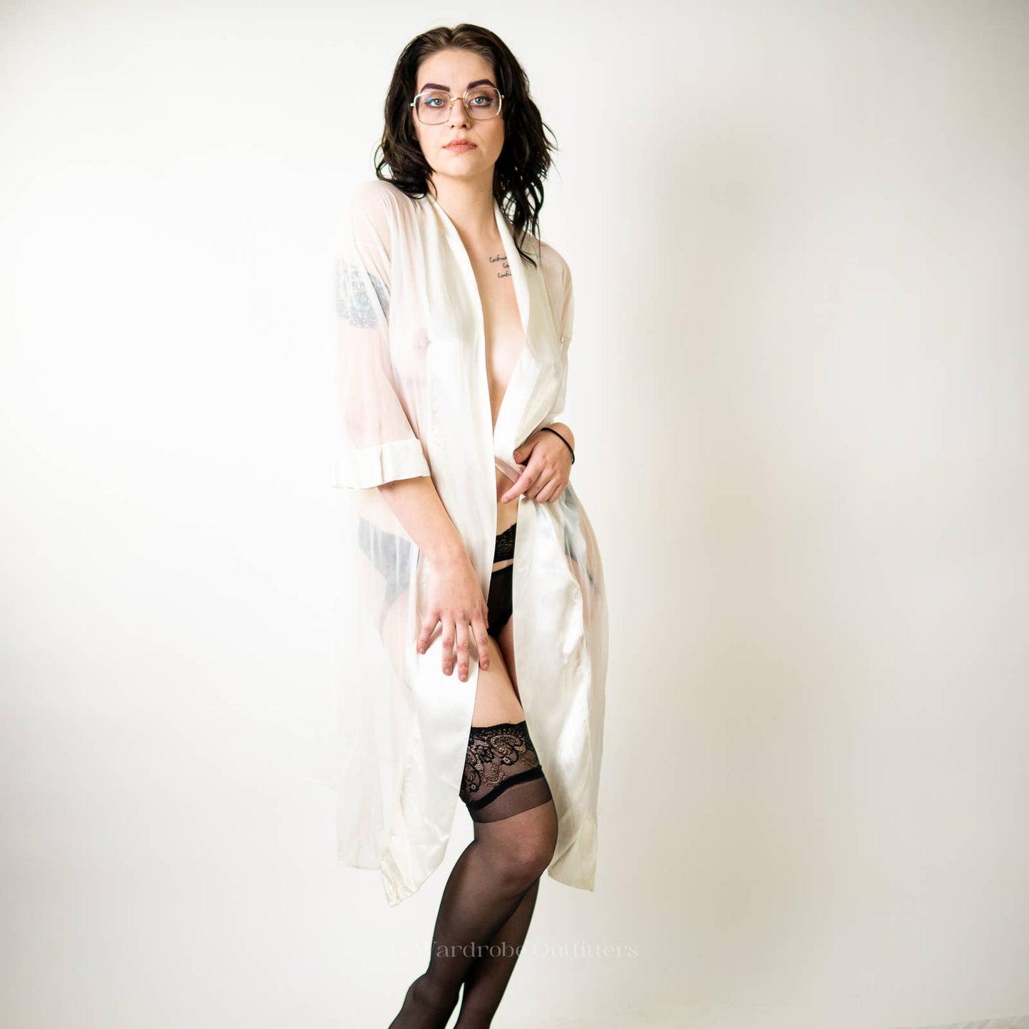 Vintage 50s Chiffon Sheer Lace Housedress Robe Gown Lingerie