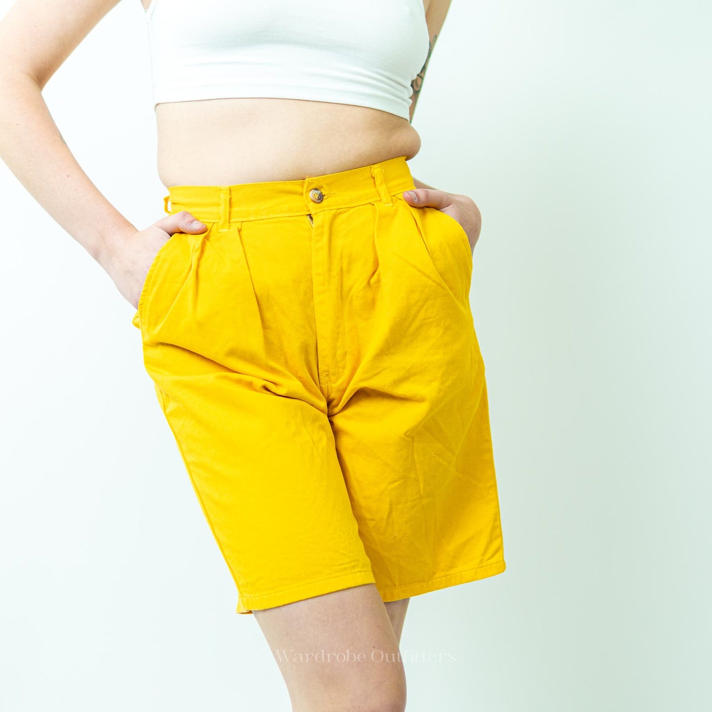 Vintage 80s Duckhead High Rise Mom Pleated Yellow Shorts
