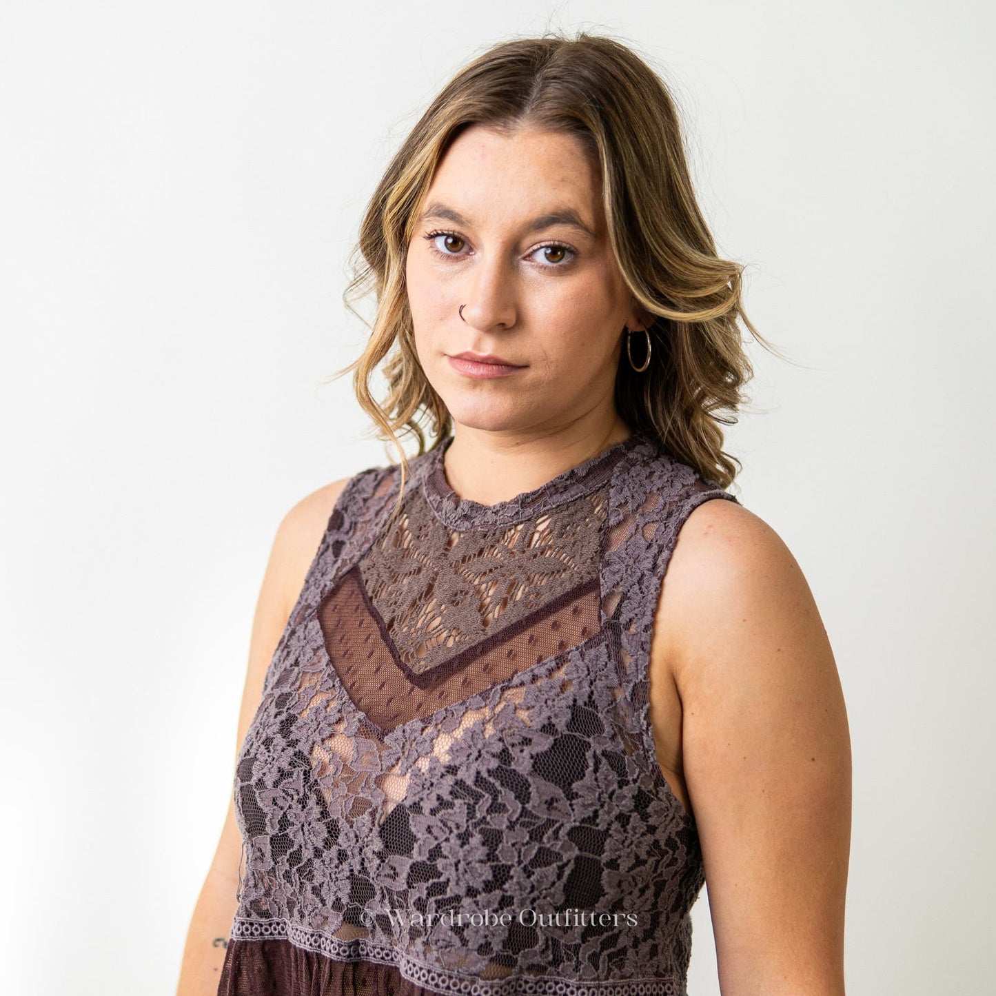 Free People Plum Sheer Needle Lace Sleeveless Tank Blouse
