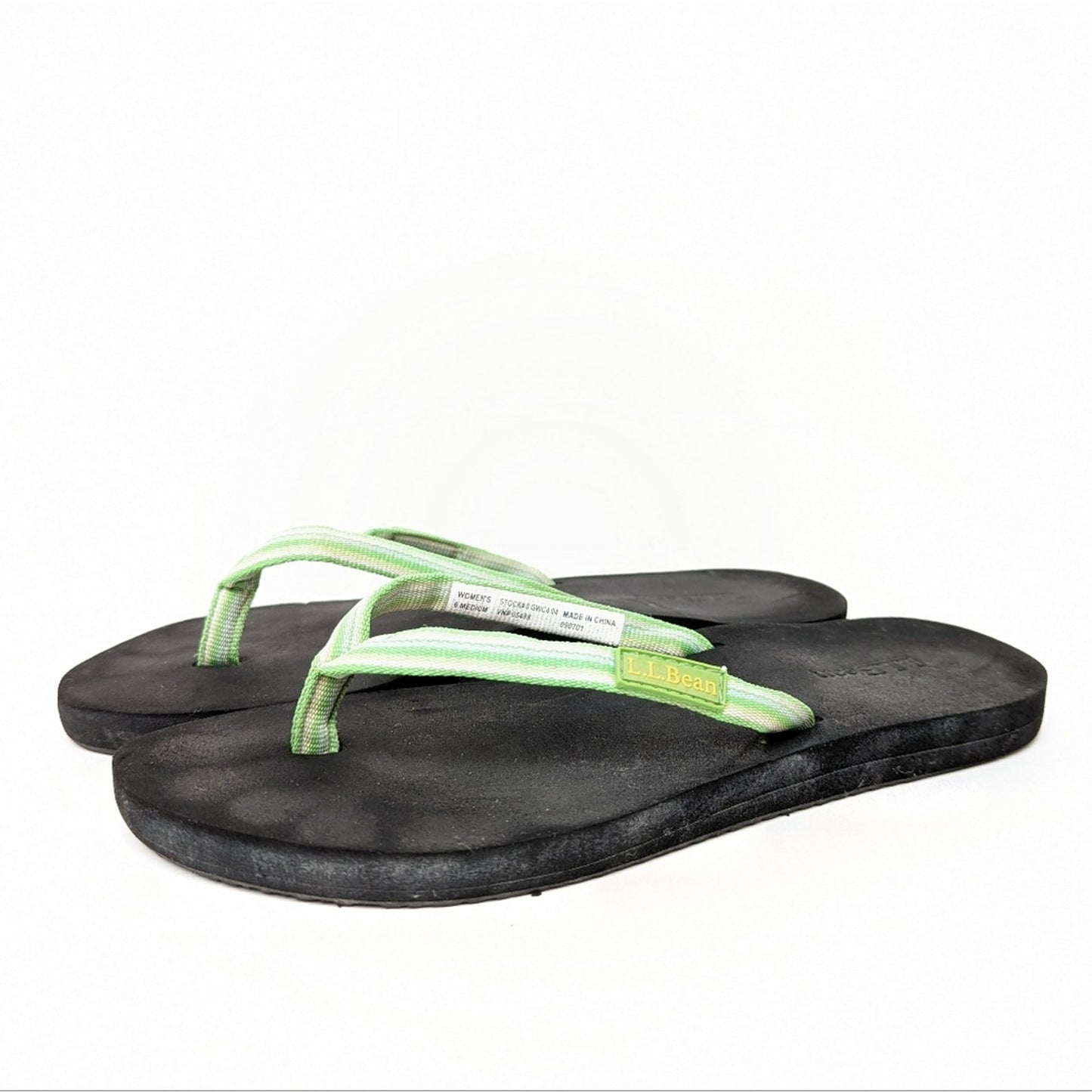 L.L. Bean Neon Green Flip Flop Sandals - 6
