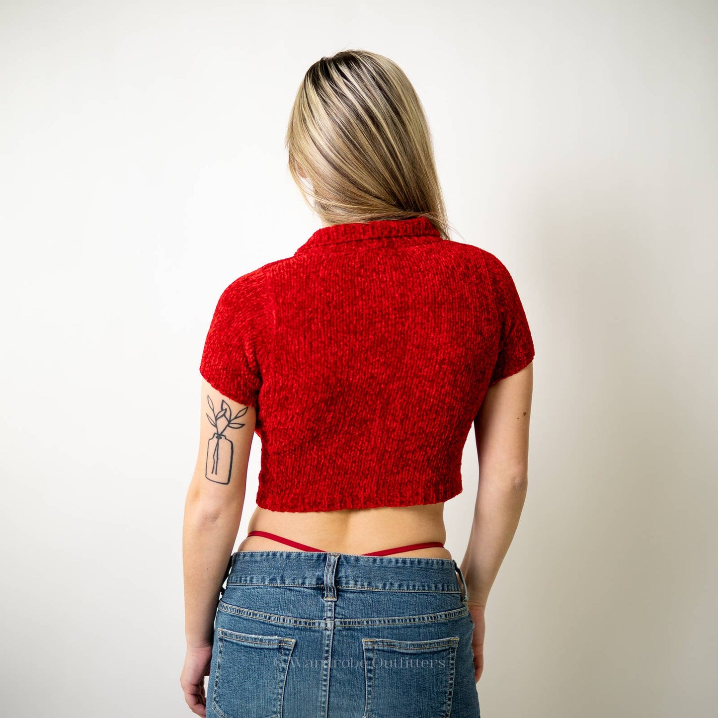Vintage y2k Plush Ribbed Crop Top Polo Baby Tee - S/M