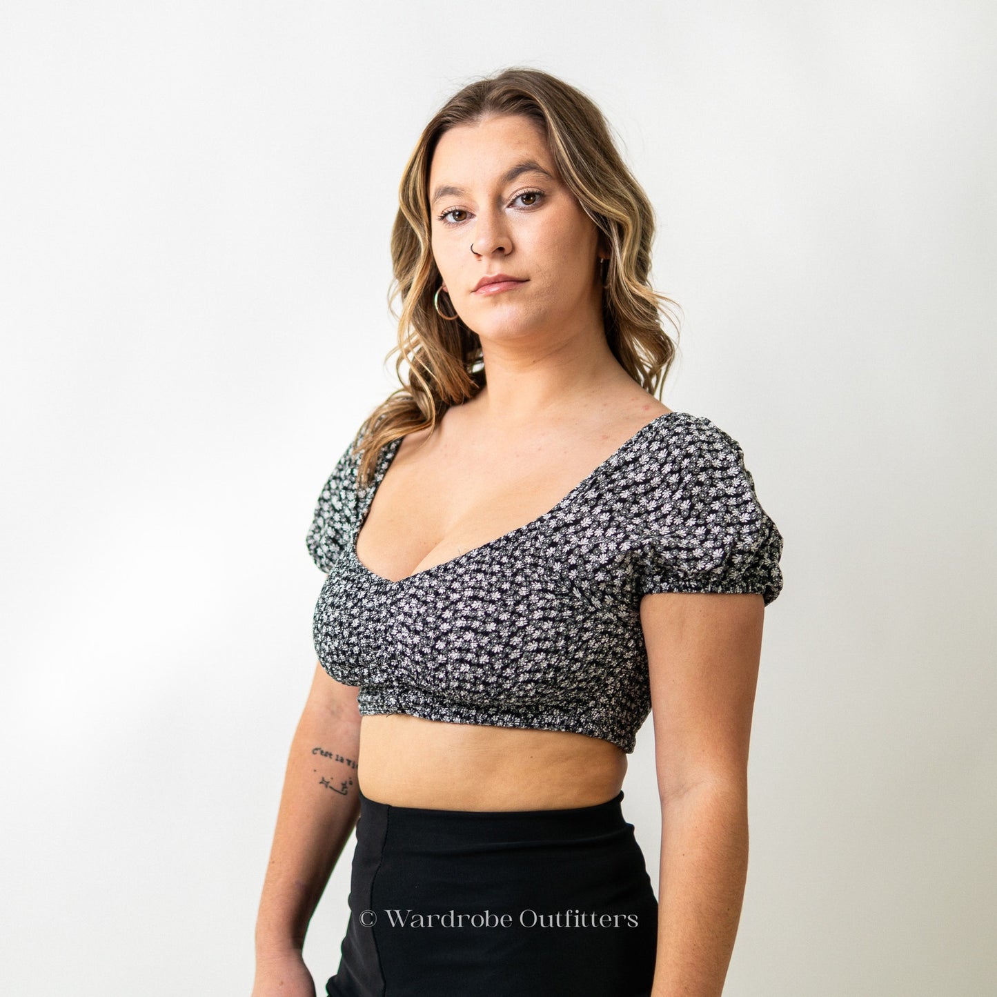 Low Cut Halter Cropped Peasant Blouse