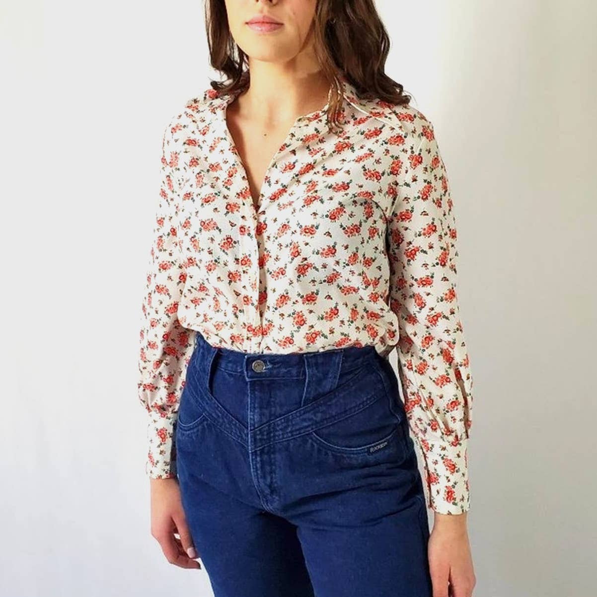 Rare Vintage 70s Sears JR Bazaar Western Floral Button Up Shirt