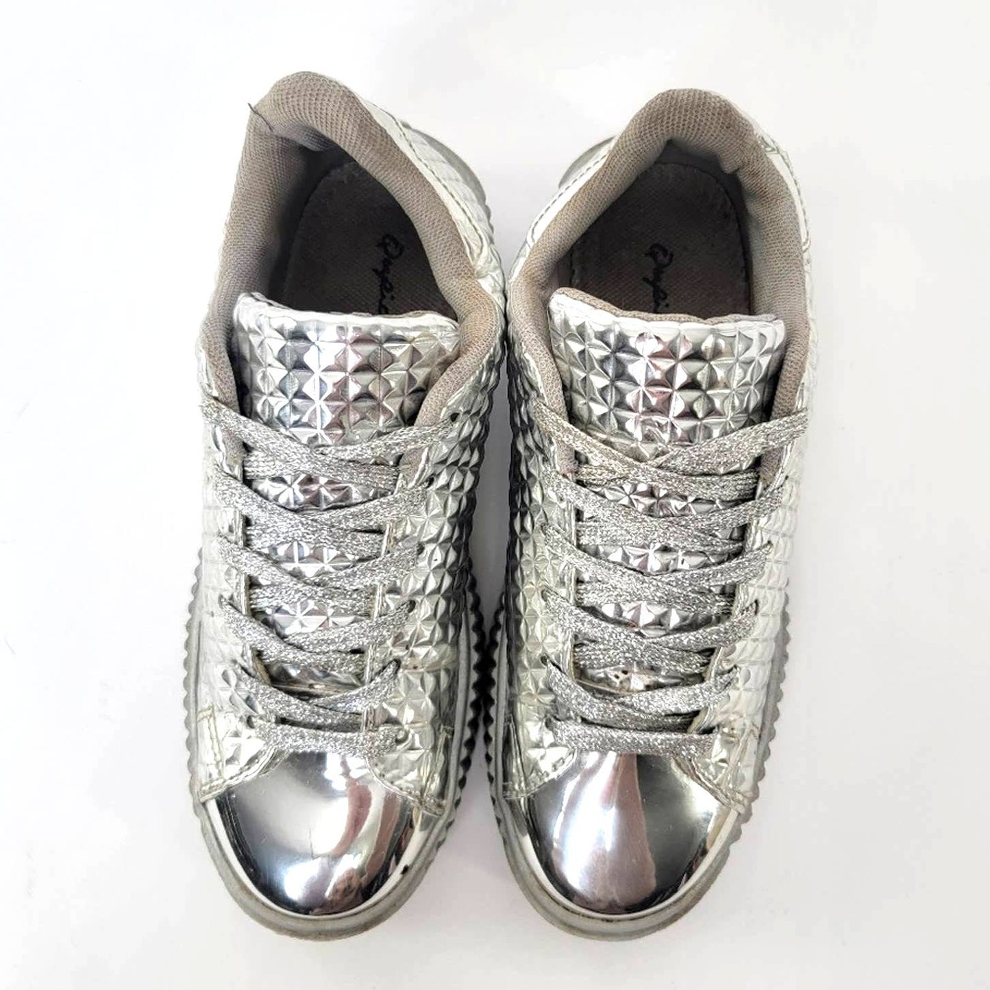 Chrome Lace Up Platform Silver Sneakers - 9