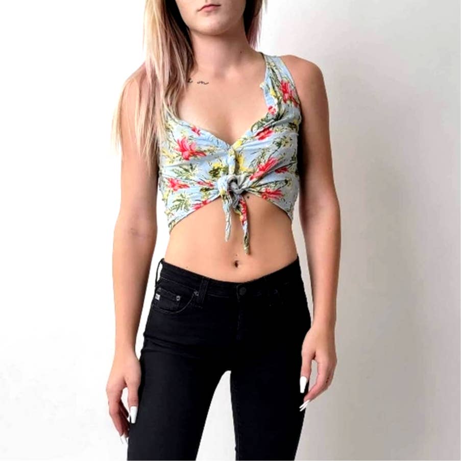 ZARA Floral Tie Front Crop Top