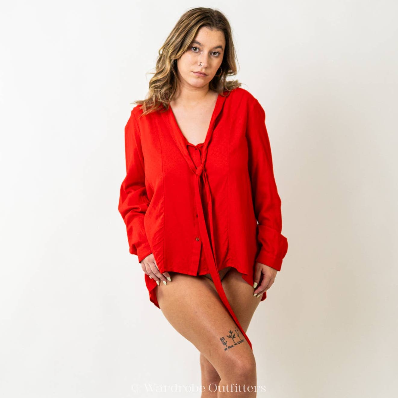 Maeve by Anthropologie Tie Front Red Long Sleeve Blouse