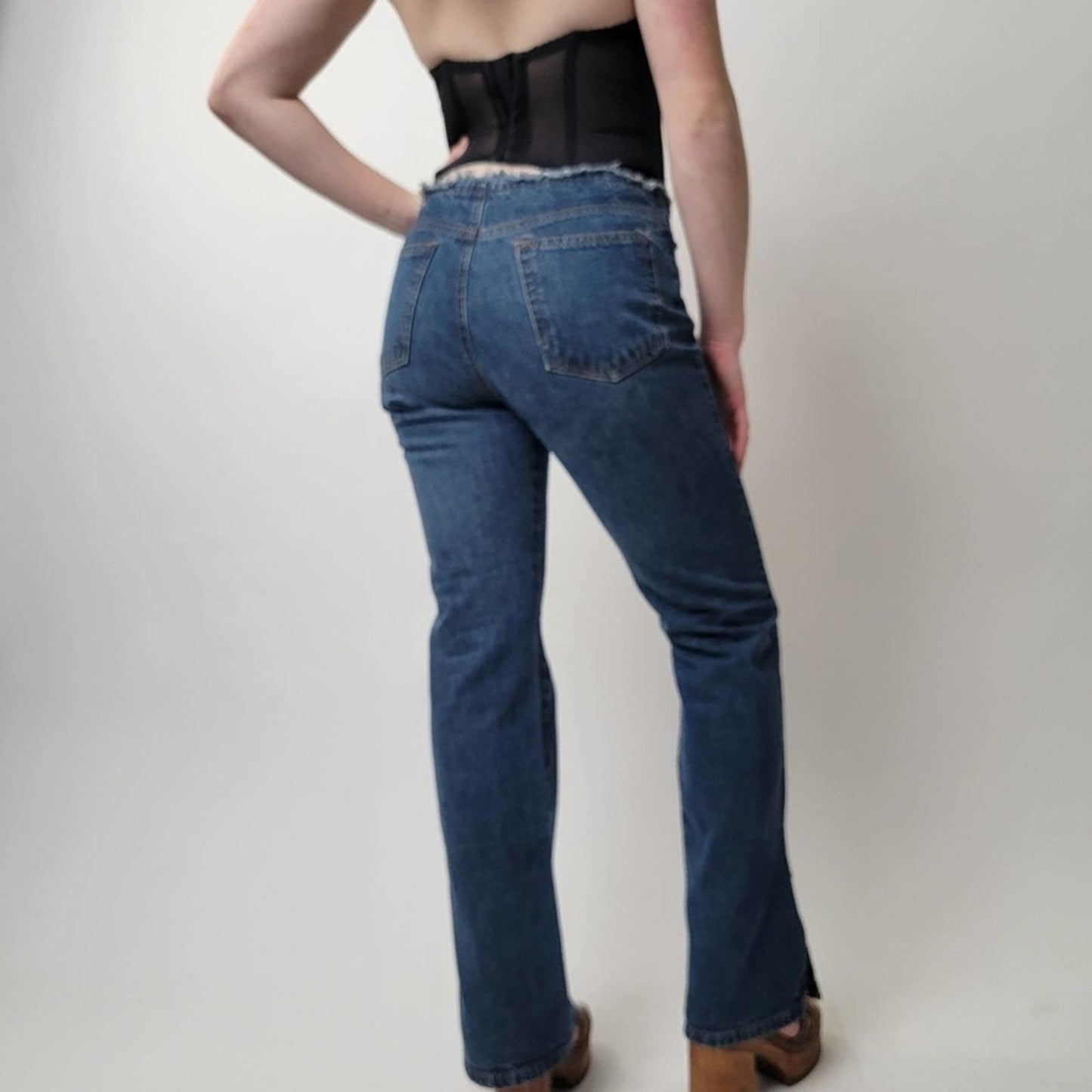 Vintage Y2K ESPIRIT Raw Hem Low Rise Wide Leg Bellbottoms - 6
