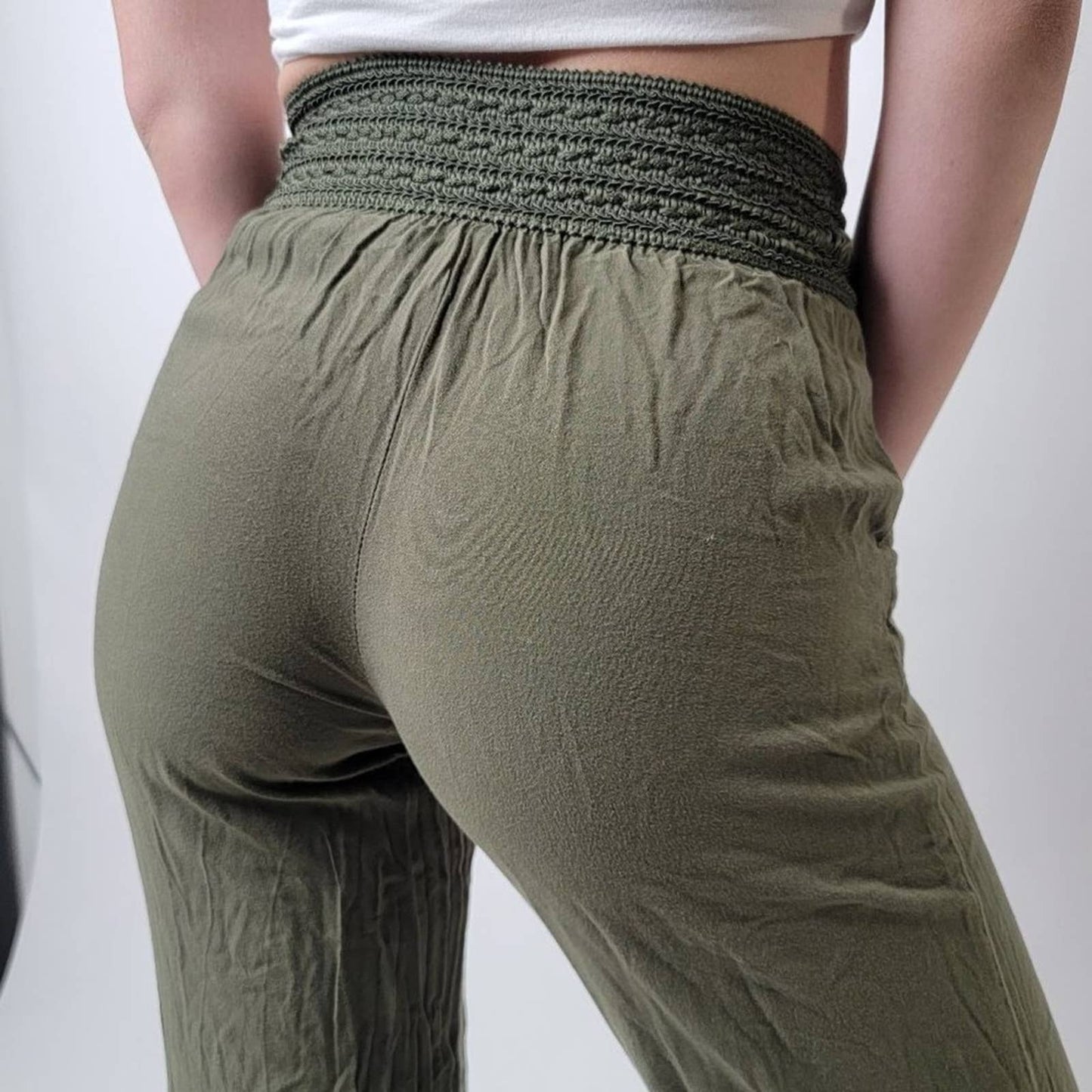 Joe B. Shirred Waist Olive Green Pants - XS