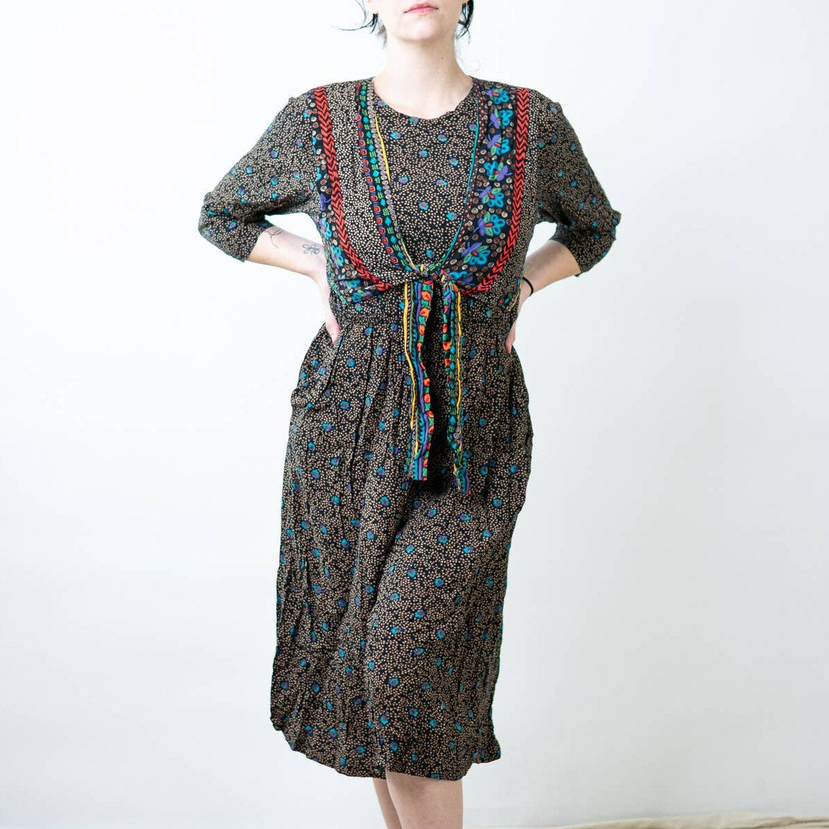 Vintage 90s Boho Cottagecore Romper Dress - M