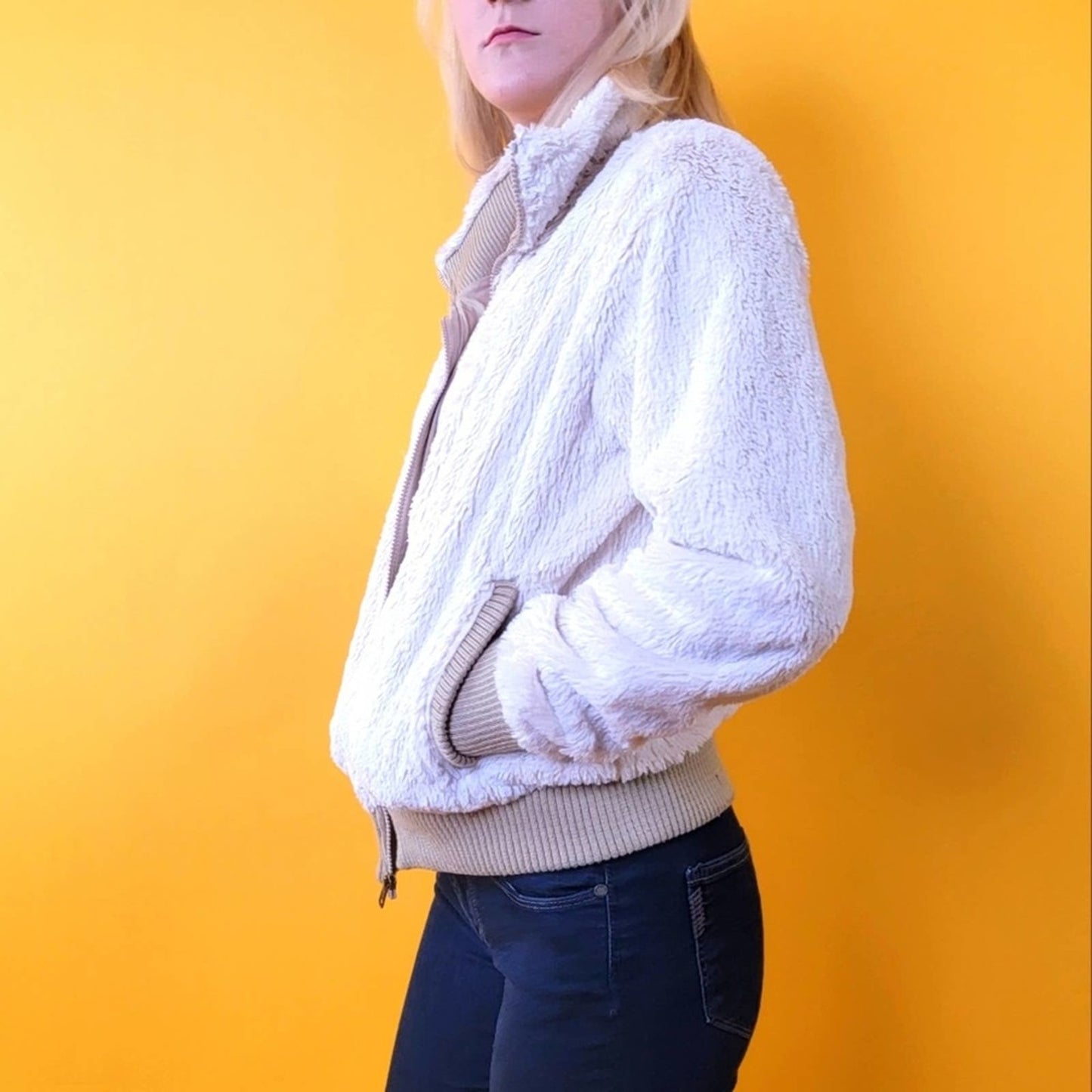2014 Patagonia Fuzzy Fleece Cream White Parka Jacket - S