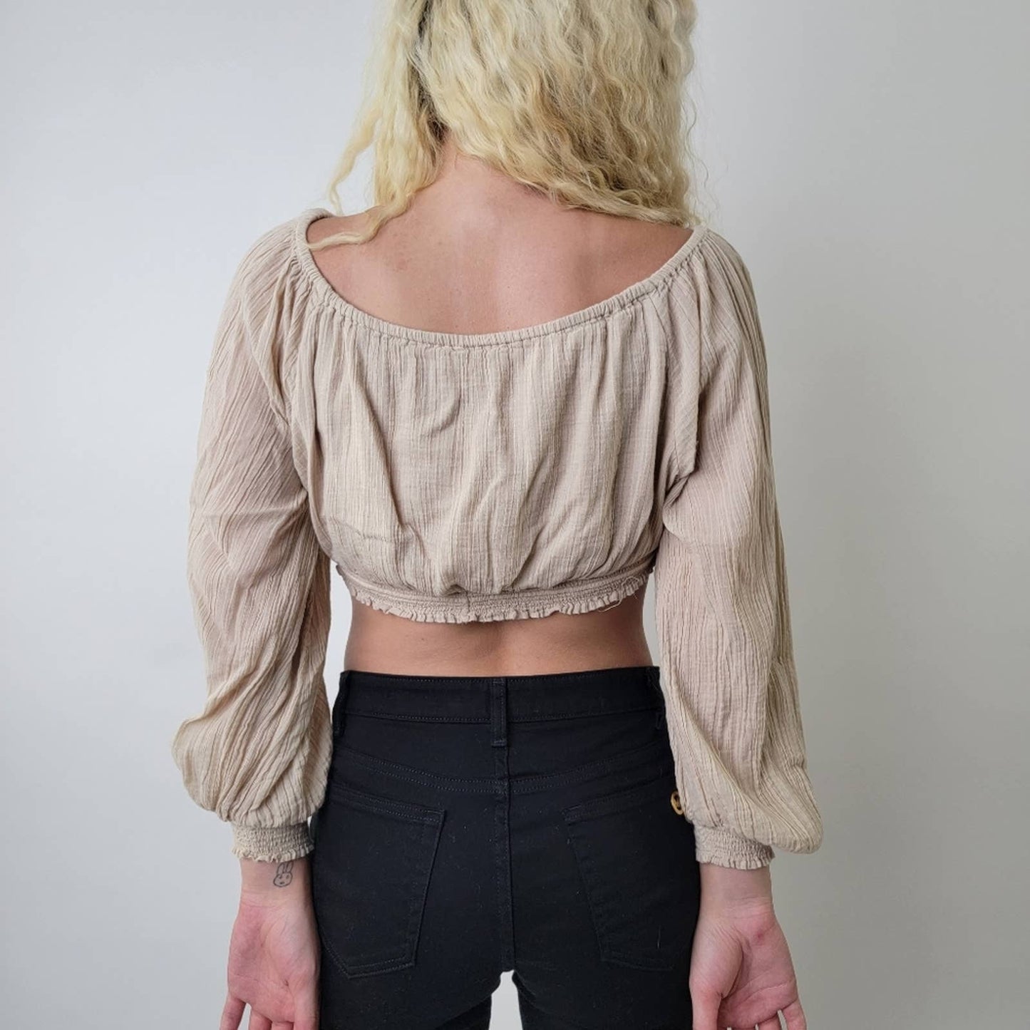 Free People Long Sleeve Flowy Crop Top Bell Sleeve Blouse - S