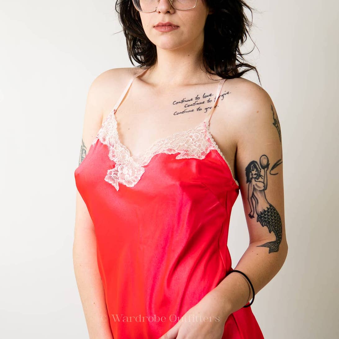 Victoria's Secret Red Silky Lace Nightie Dress Gown Lingerie - L