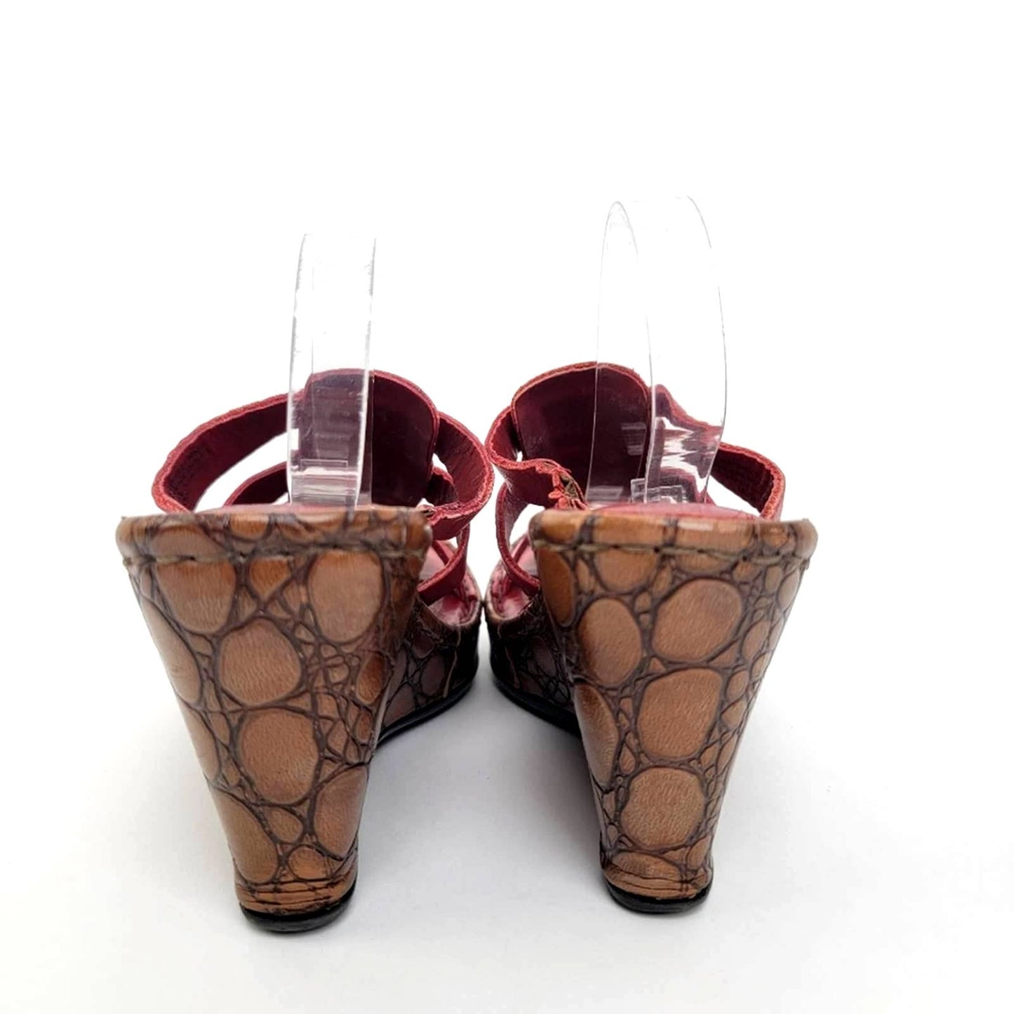 Born BOC Pebbled Cork Red Glaidator Strappy Slip On Platform Wedge Sandals - 7
