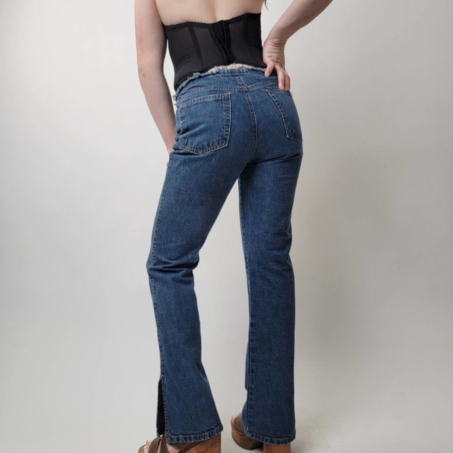 Vintage Y2K ESPIRIT Raw Hem Low Rise Wide Leg Bellbottoms - 6