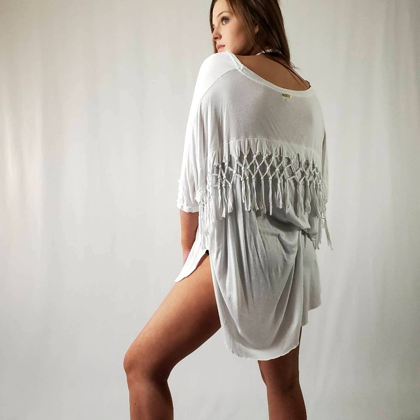 Skemo Oversized Beach Cover Up Fringe White - M