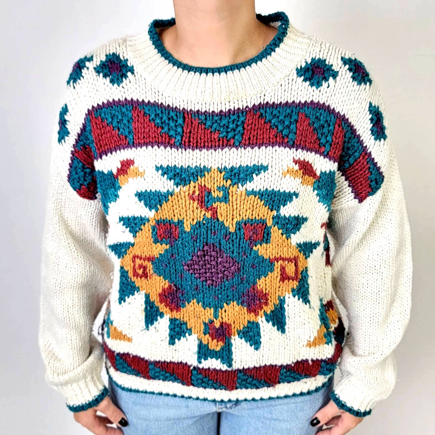 Vintage 1993 Crew Neck Chunky Knit Oversized Sweater - L