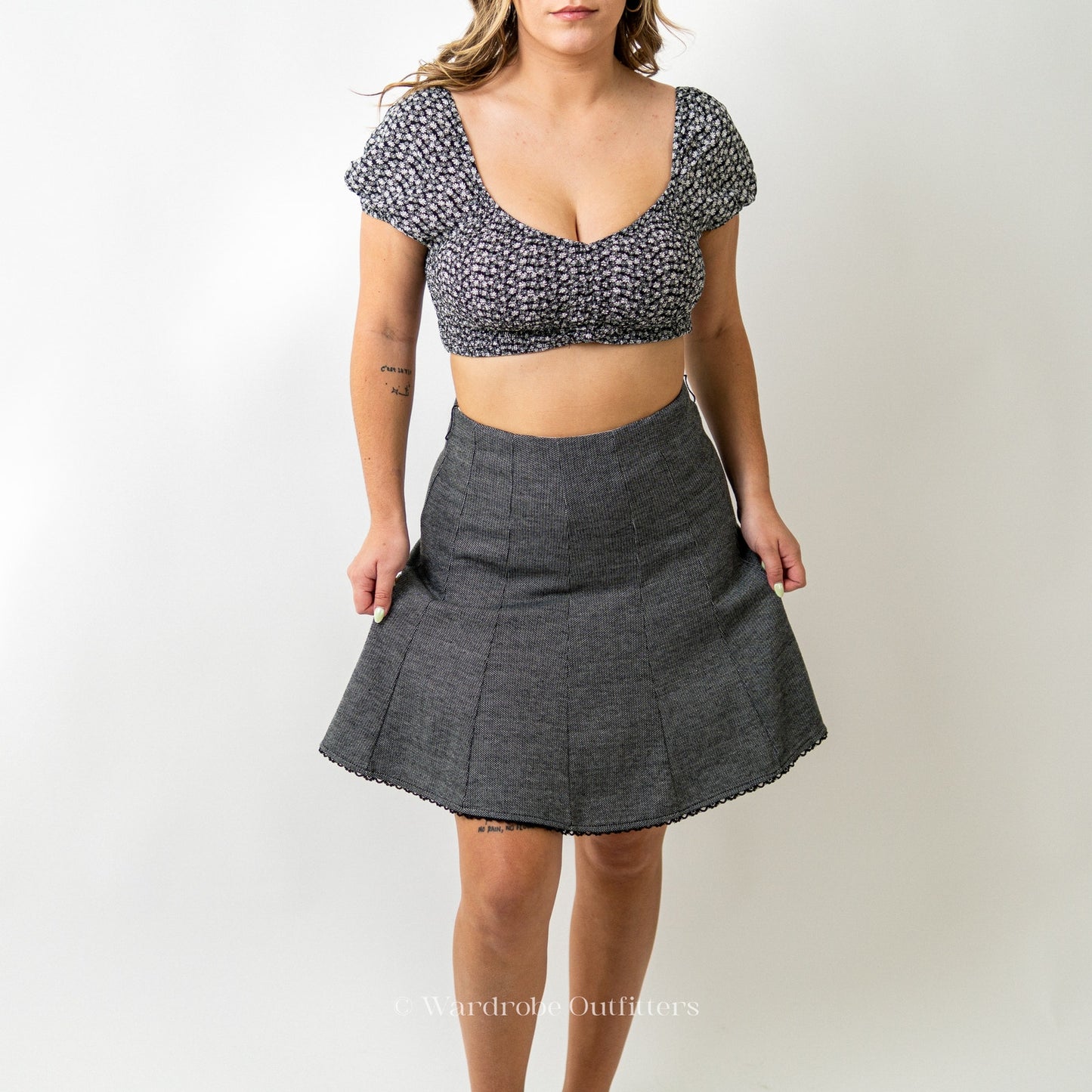 LBK Grey Midi Pleated Swing A-Skirt