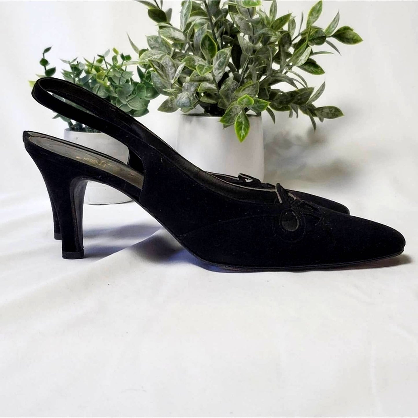 Vintage 1950's Atelier Black Sling Back Heels - 4 1/2
