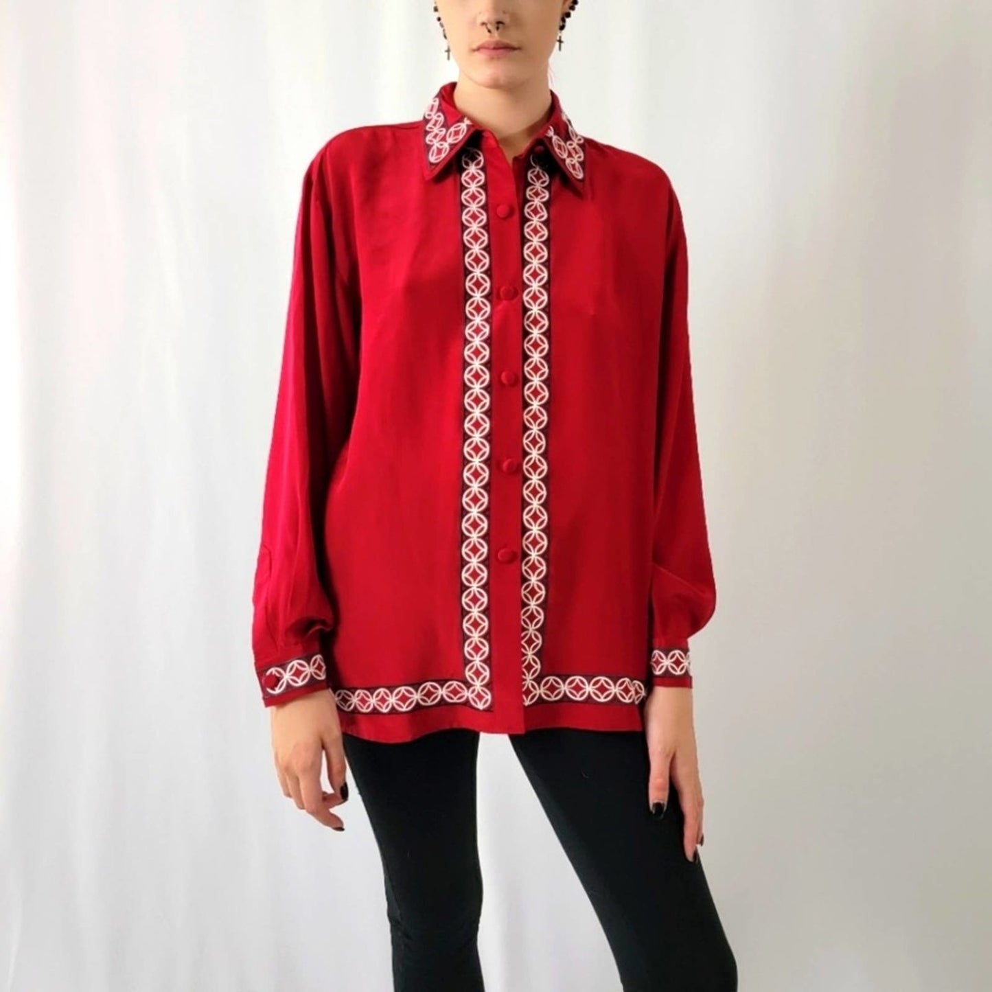 Vintage 90s Diane Von Furstenburg Silk Blouse Button Up Top - S