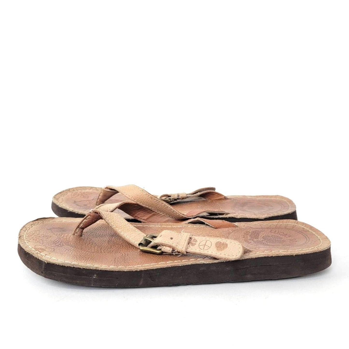 Lucky Brand Leather Buckle Embroidered Boho Thong Sandals - 7