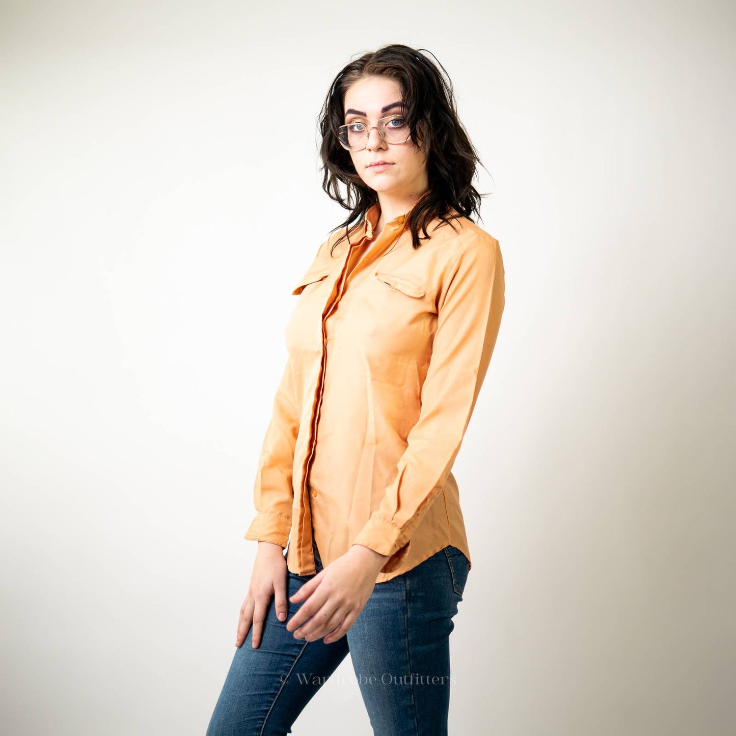 Vintage Sherbet Orange Western Cut Button Up Blouse