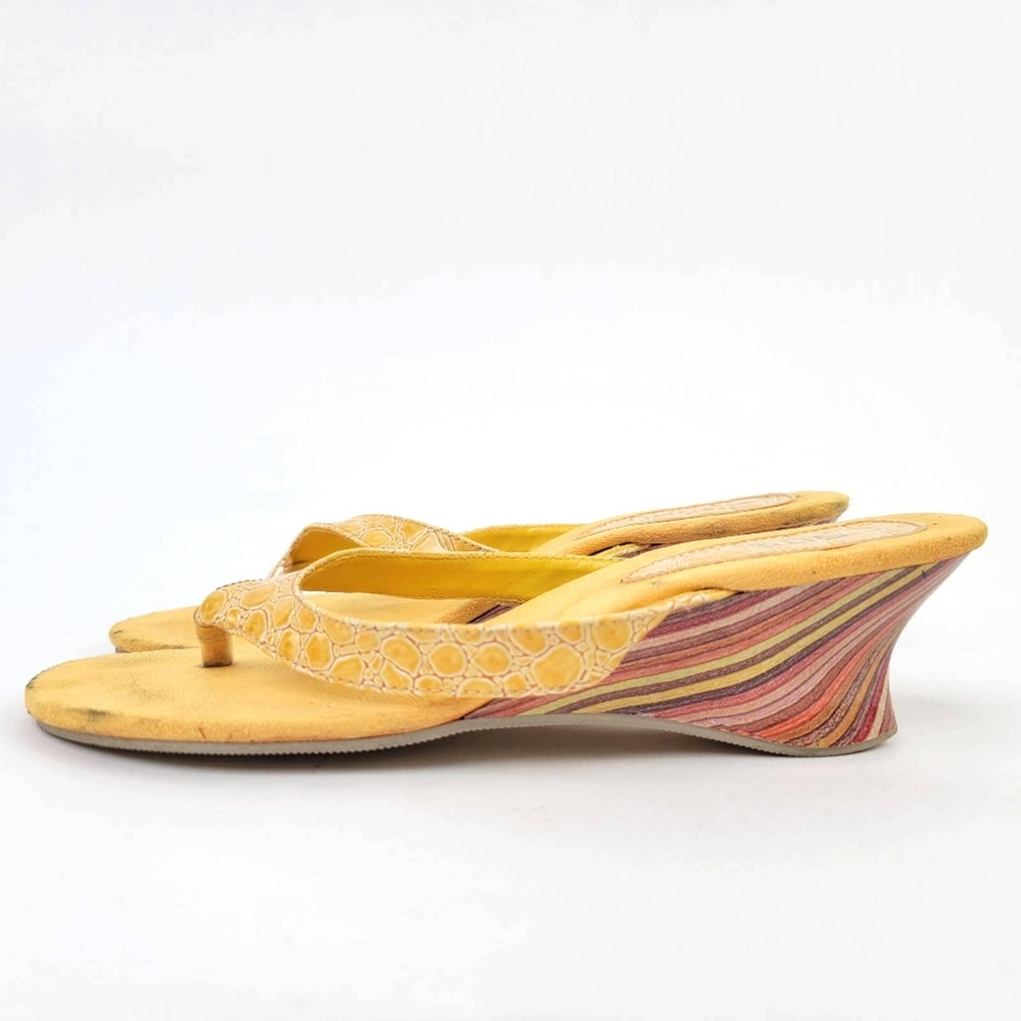 Vintage Y2k SASHU Yellow Croc Wedge Sandals - 8