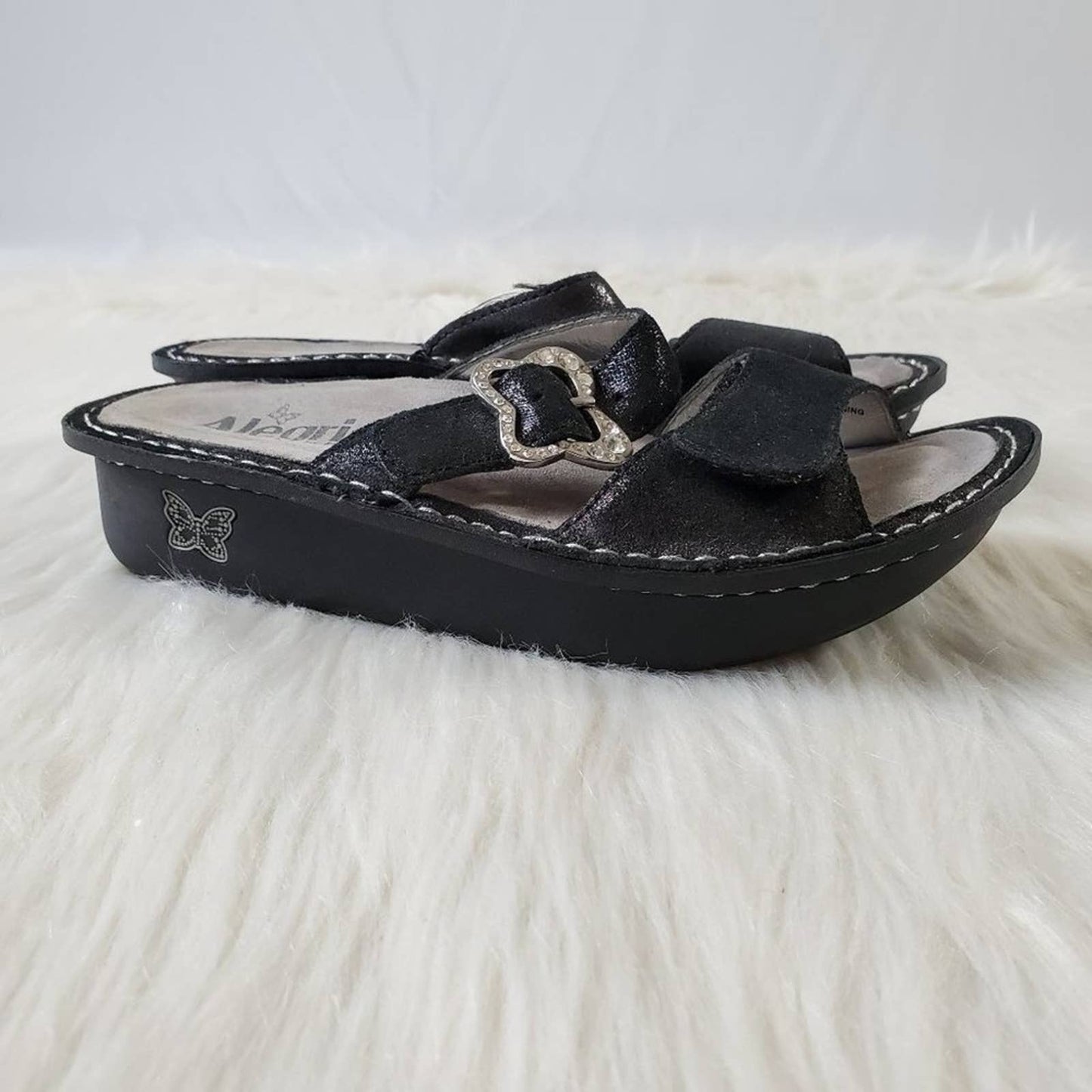 Alegria Mariposa Black Sparkle Rhinestone Butterfly Platform Sandals