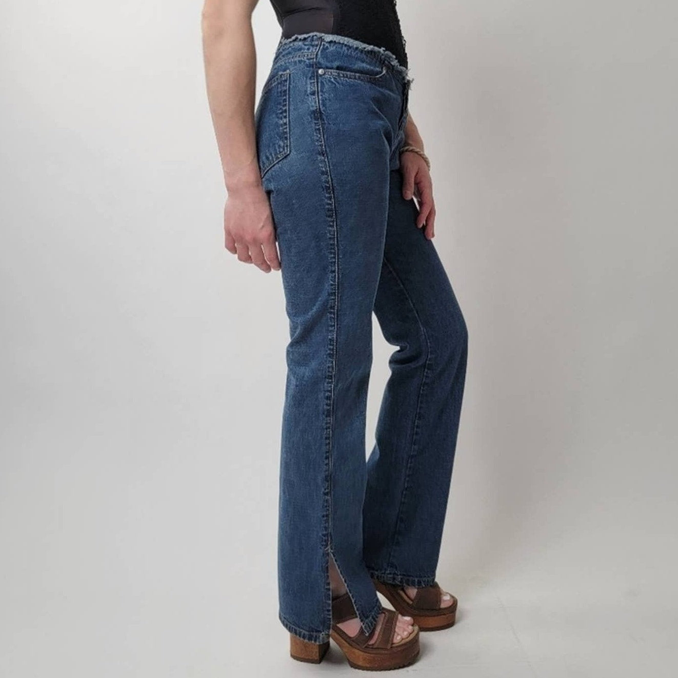 Vintage Y2K ESPIRIT Raw Hem Low Rise Wide Leg Bellbottoms - 6