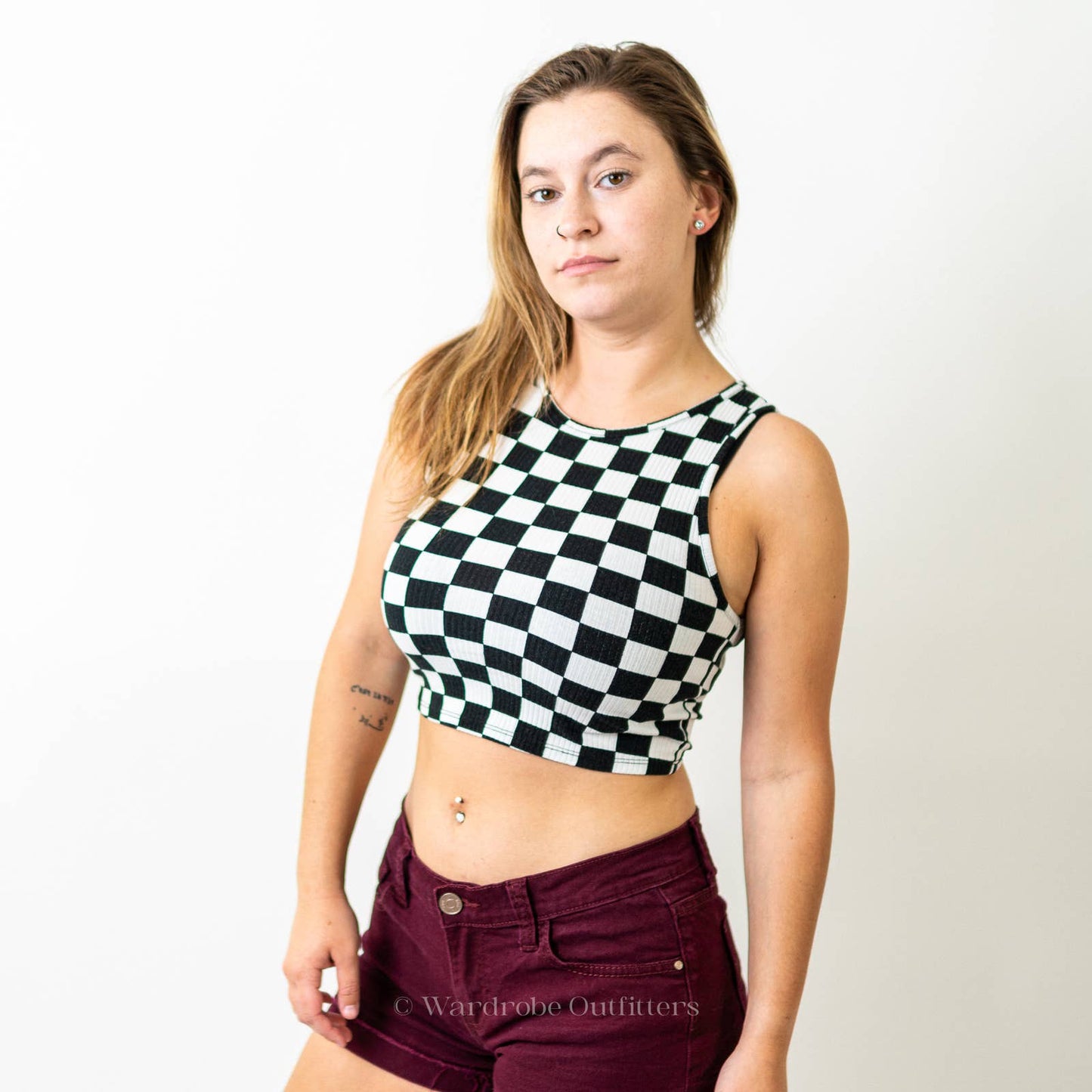 F21 Checker Board Cropped Tank Top