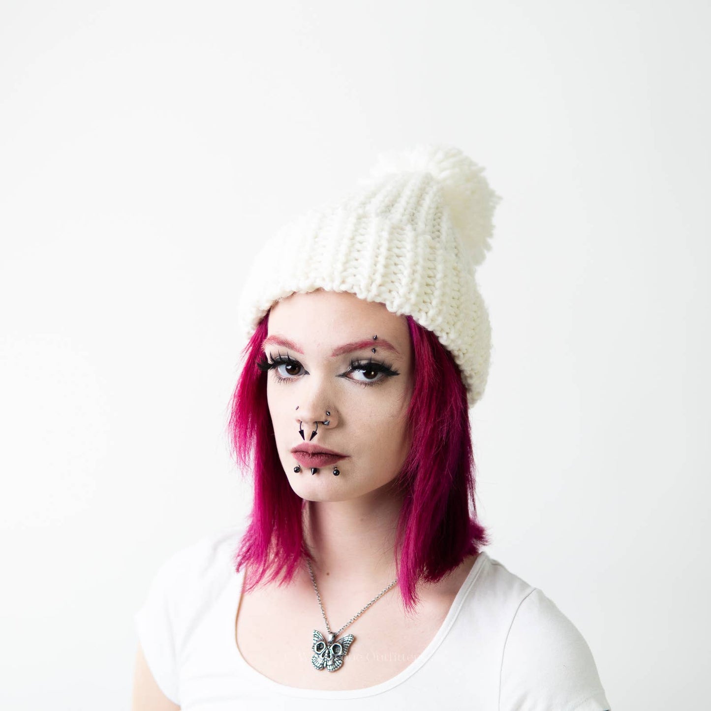 H&M White Crochet Knit Pom Hat / Beanie / Boggin / Slouch