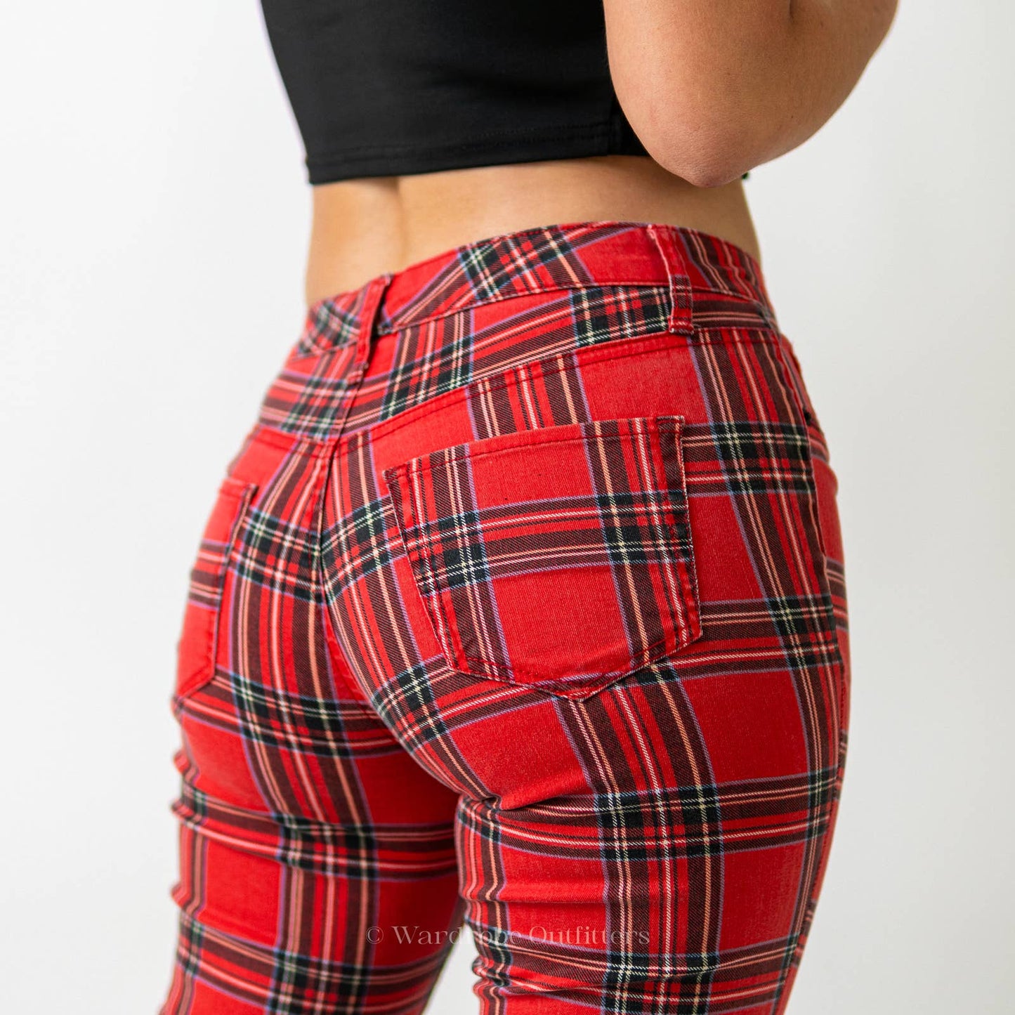Red Tartan Plaid High Waisted Skinny Pants