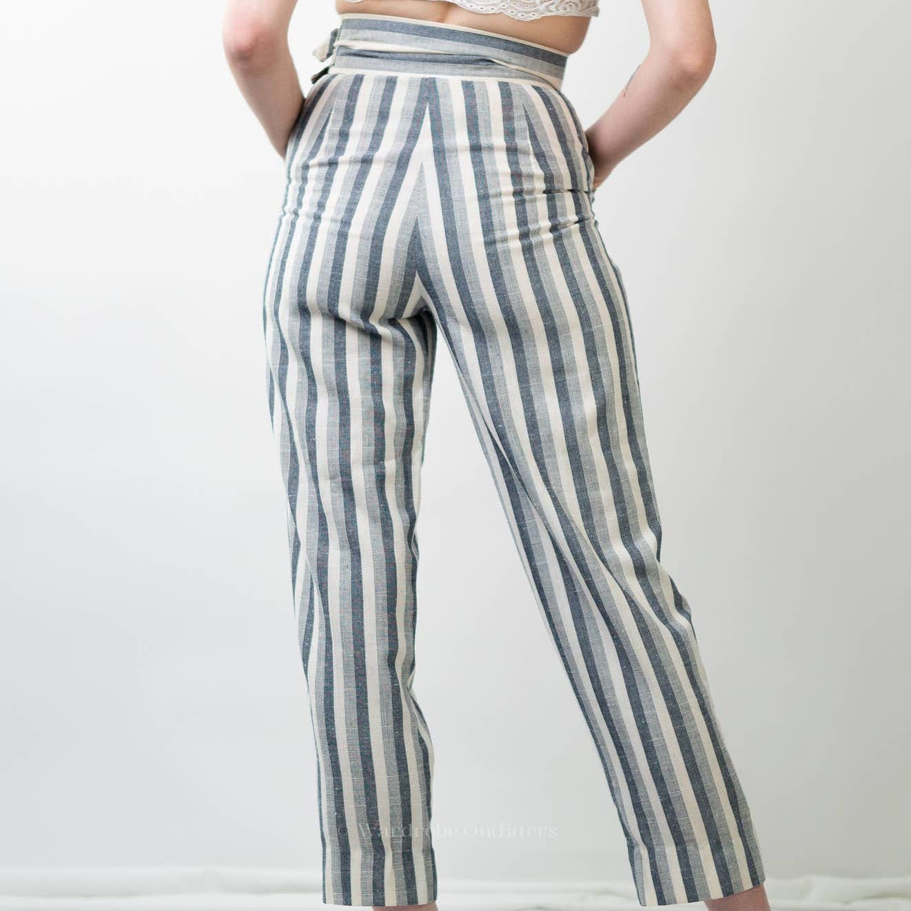 Vintage 70s Stonybrook Striped High Rise Straight Leg Linen Pants